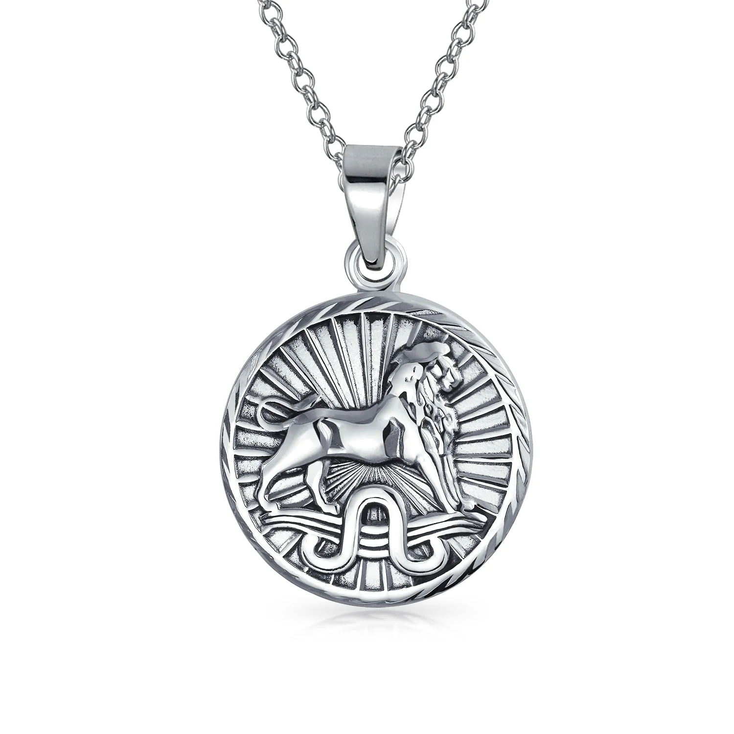 Cancer Zodiac Sign Round Medallion Pendant Necklace .925 Sterling Silver - Image 5