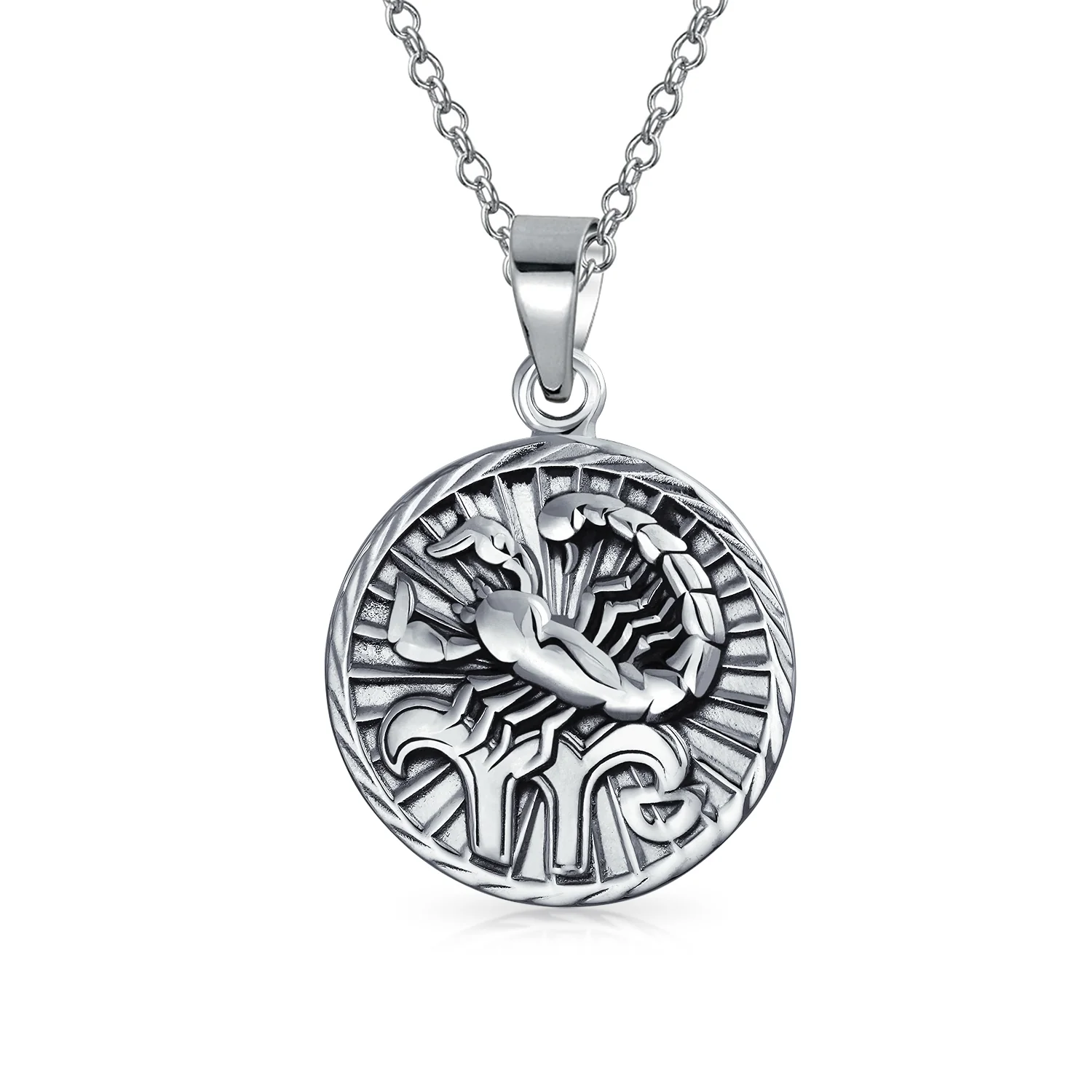 Cancer Zodiac Sign Round Medallion Pendant Necklace .925 Sterling Silver - Image 9