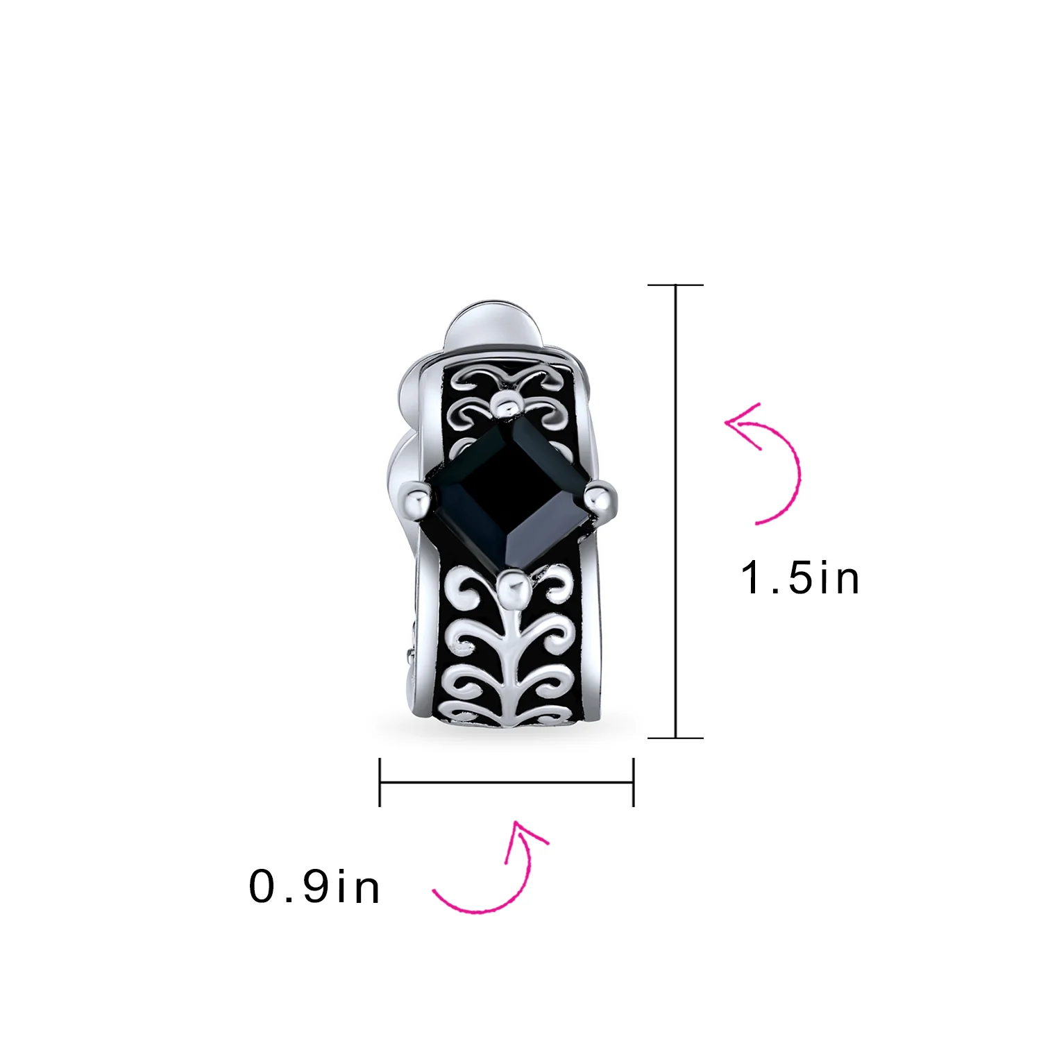 Bali Black Crystal Vines Scroll Half Hoop Clip On Earrings - Image 5