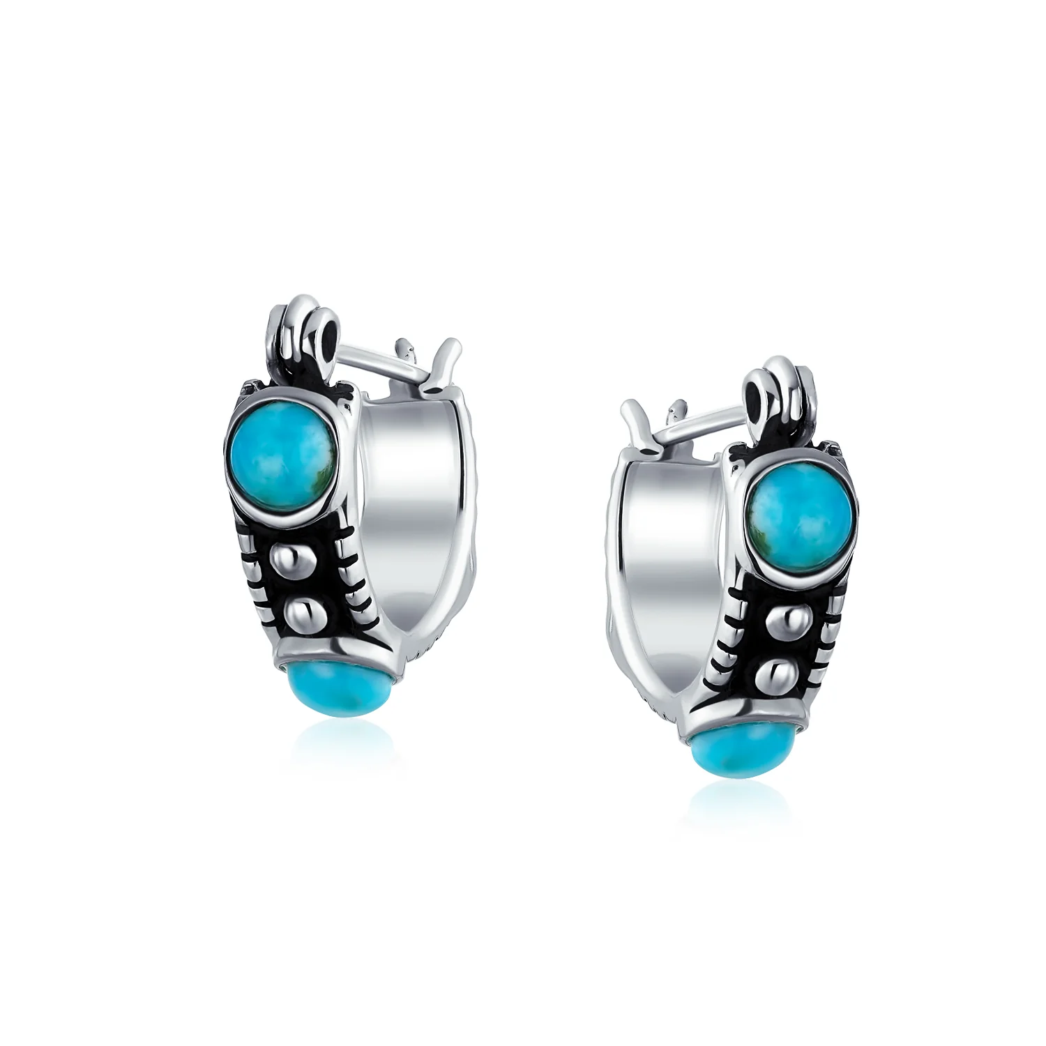 Bali Boho CZ Hoop Earrings Turquoise Carnelian Onyx Beads - Image 4
