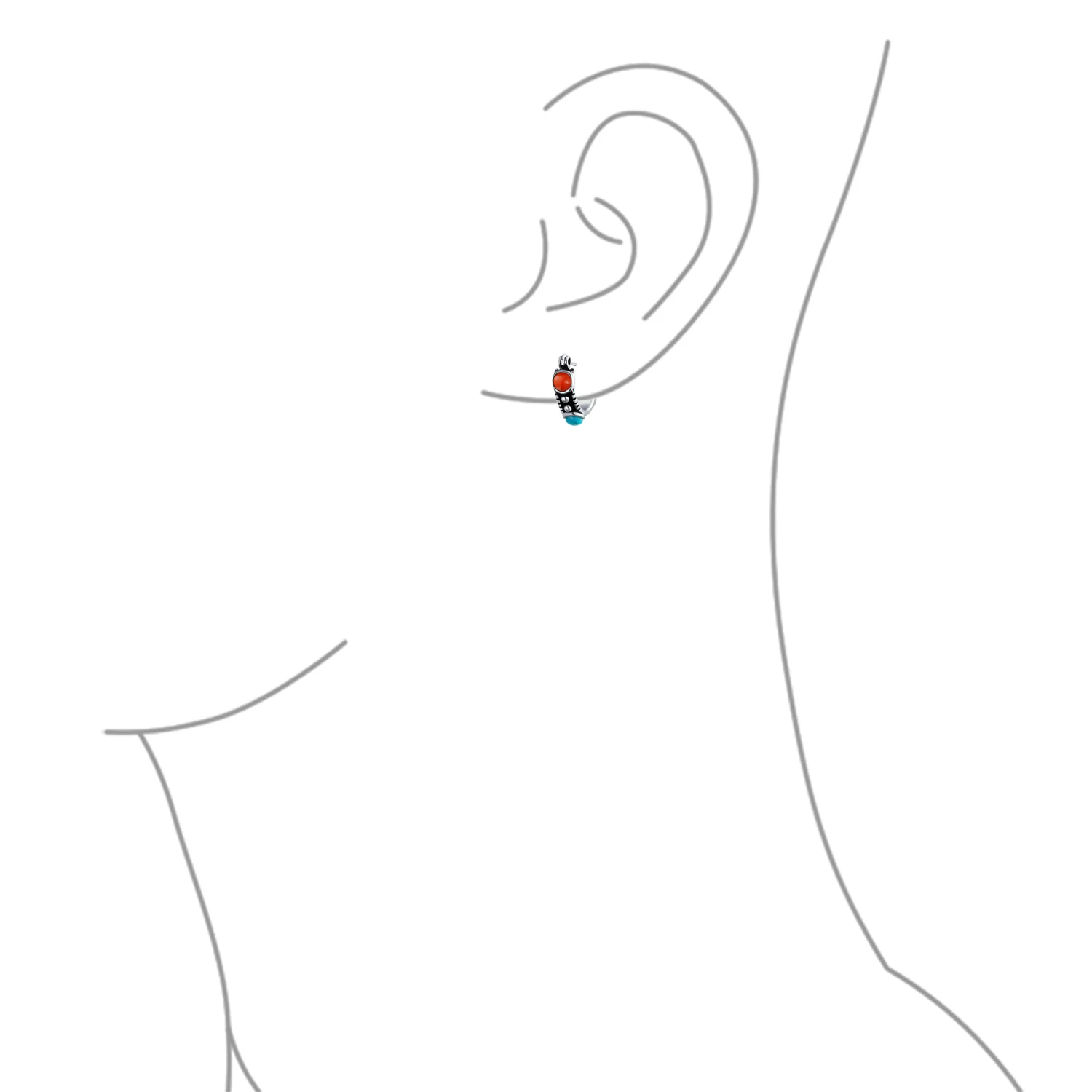 Bali Boho CZ Hoop Earrings Turquoise Carnelian Onyx Beads - Image 5