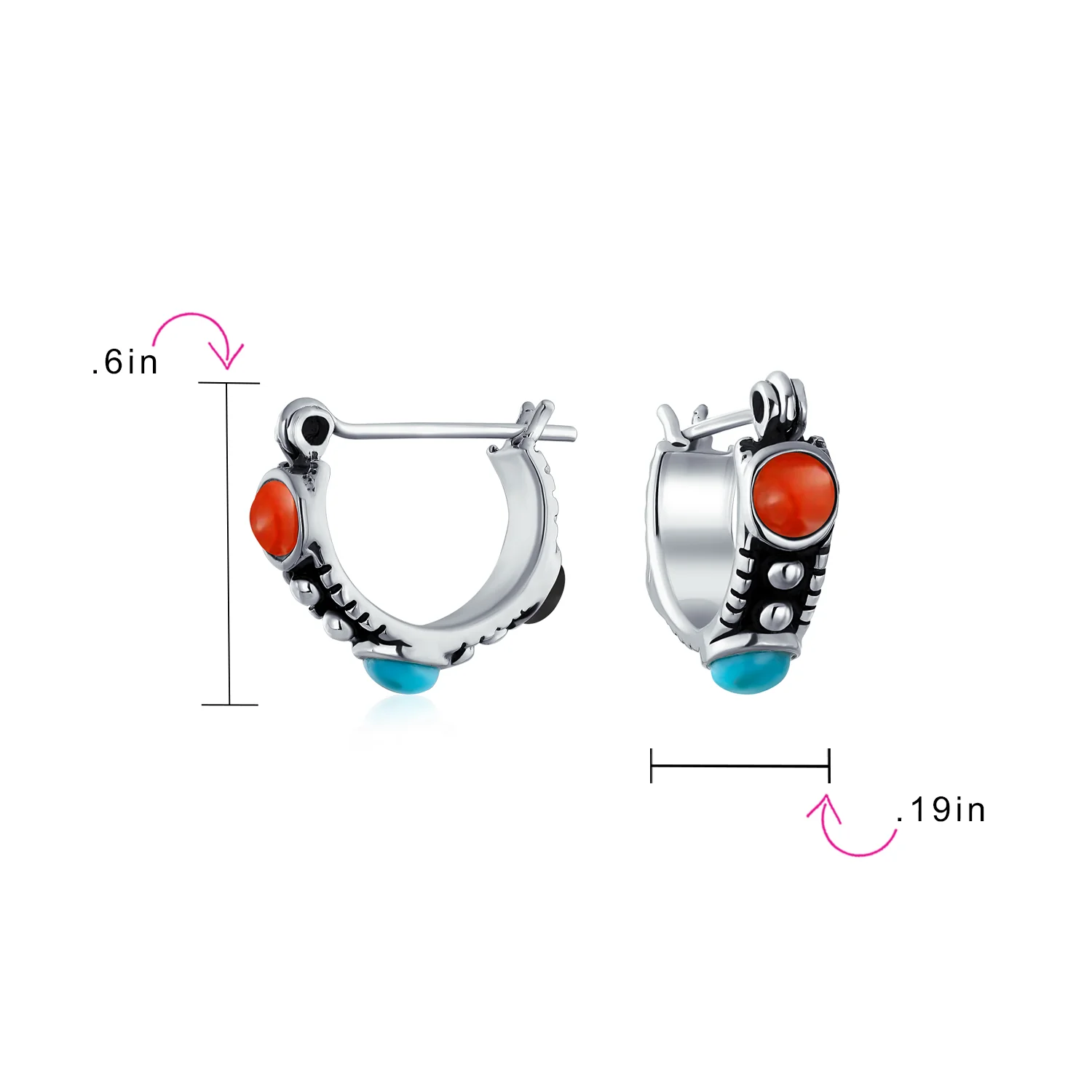 Bali Boho CZ Hoop Earrings Turquoise Carnelian Onyx Beads - Image 7
