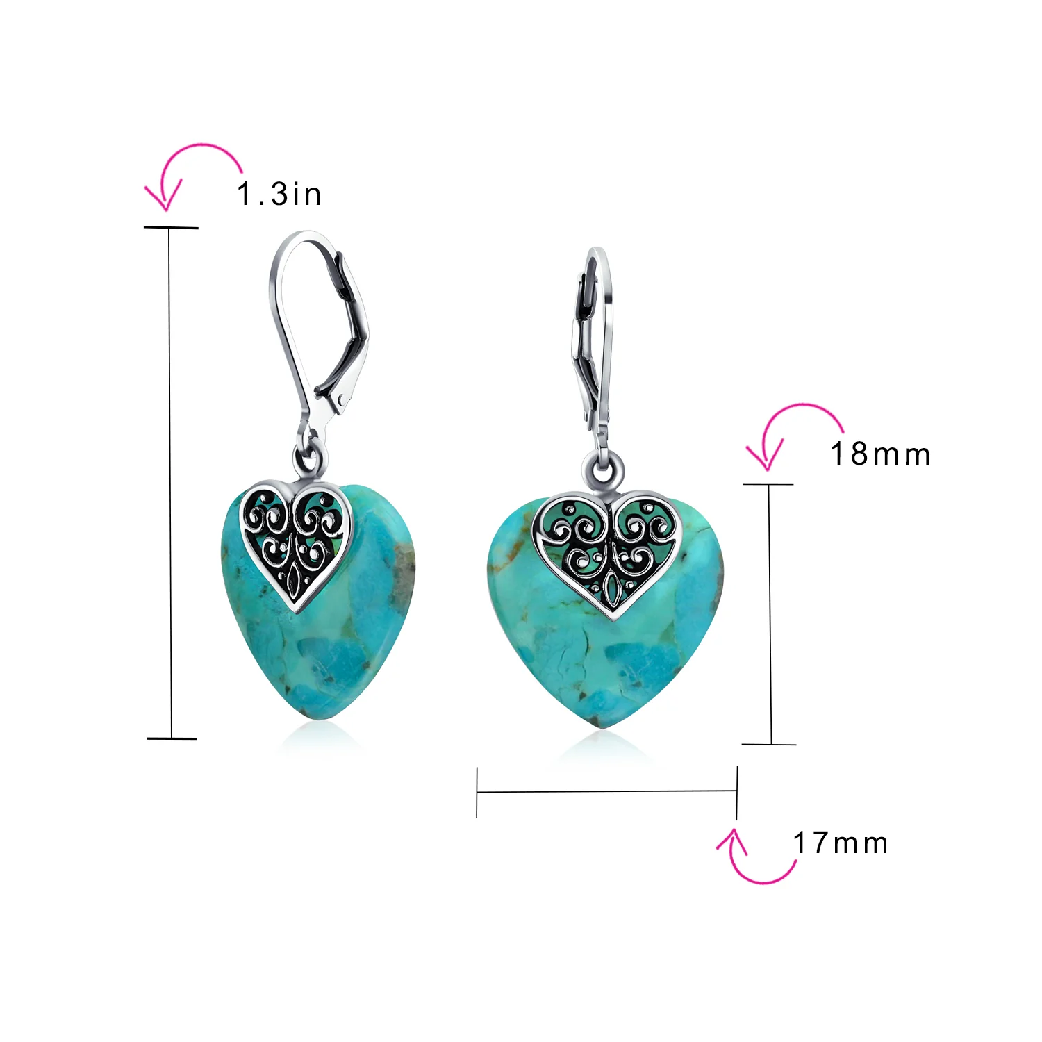 Hearts Bali Boho Dangle Gemstone Earrings Pink Aqua - Image 7