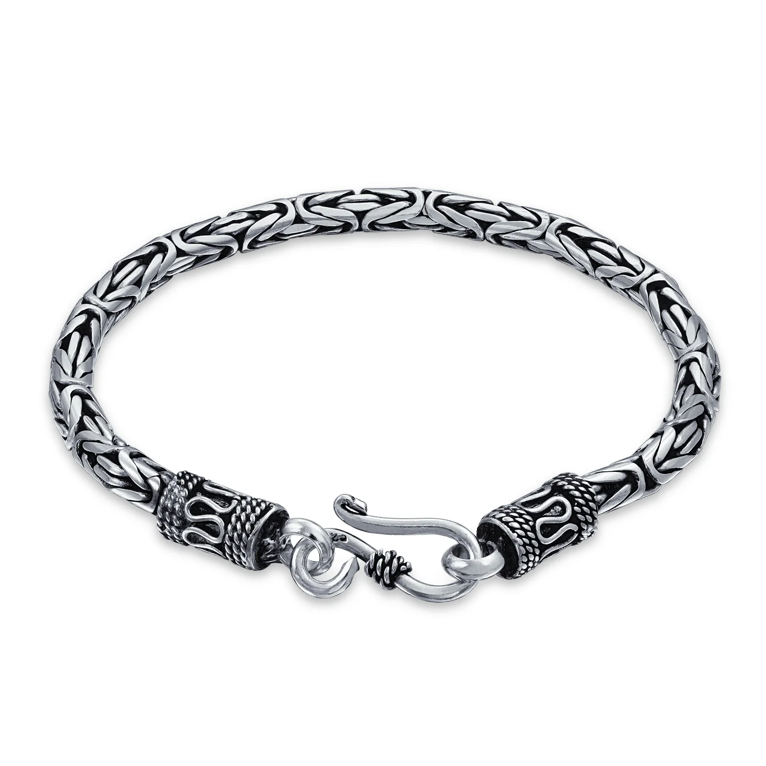Bali Byzantine Link Bracelet Sterling Silver Hand Crafted In Thailand 7.5 Inch - Image 2