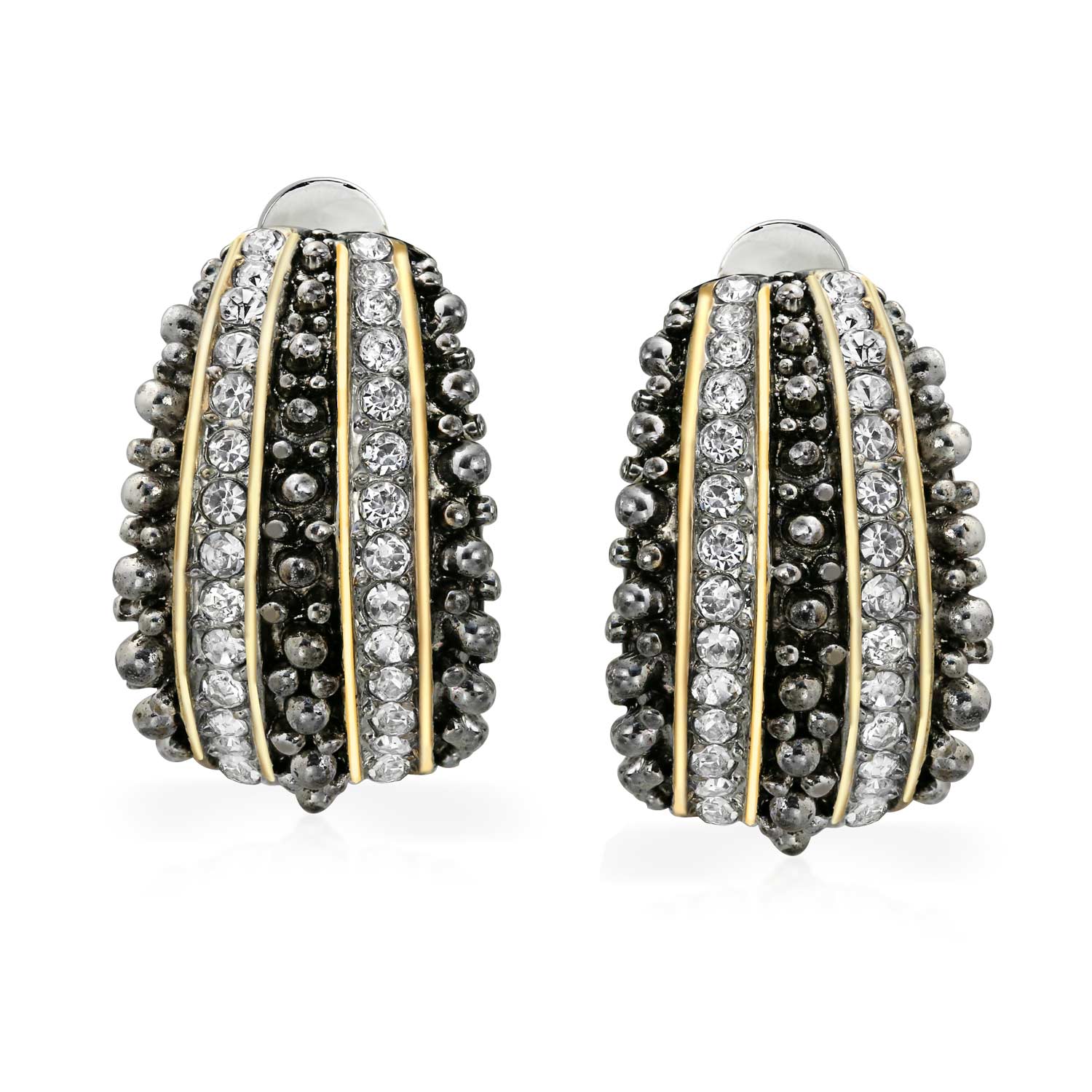 Bali Caviar Beading Crystal Half Hoop Clip-On Earrings Gold - Image 2
