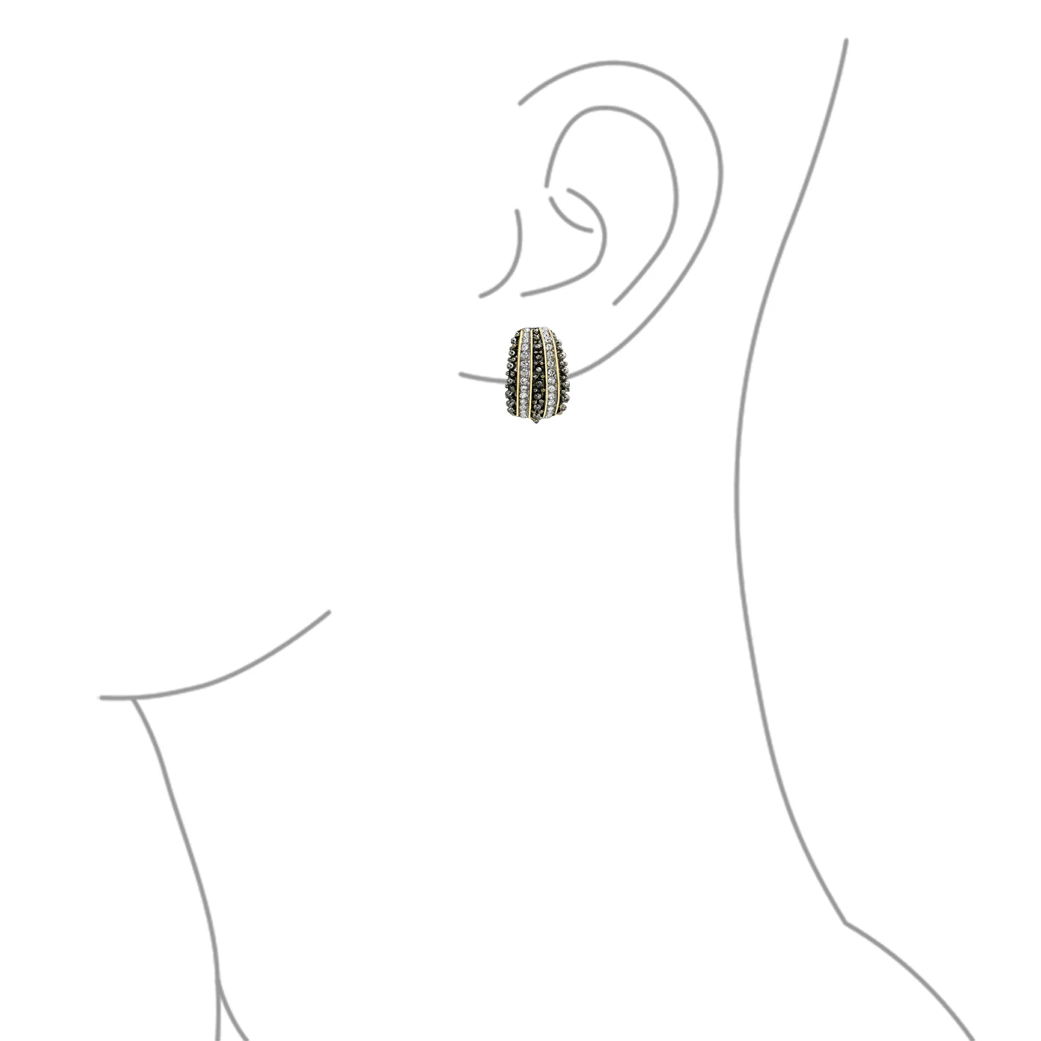 Bali Caviar Beading Crystal Half Hoop Clip-On Earrings Gold - Image 3