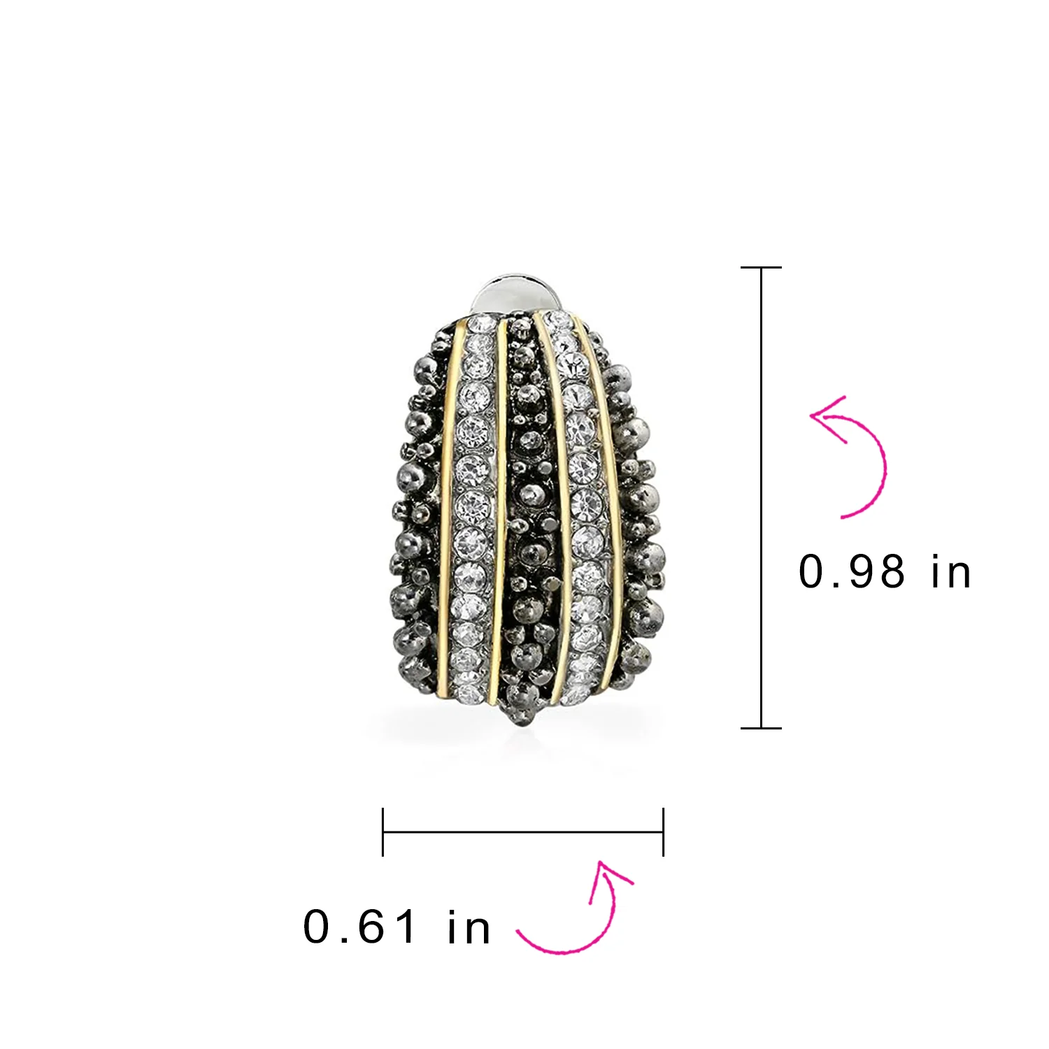 Bali Caviar Beading Crystal Half Hoop Clip-On Earrings Gold - Image 4