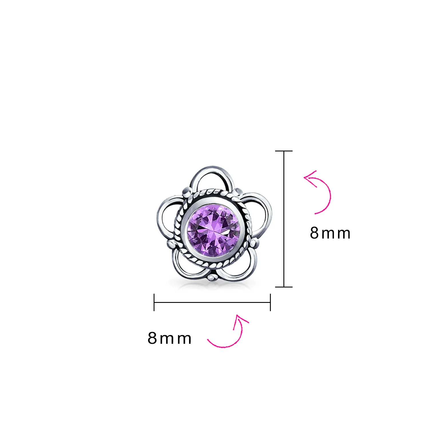 Bali Gemstone Birthstone Flower Stud Earrings Oxidized - Image 21
