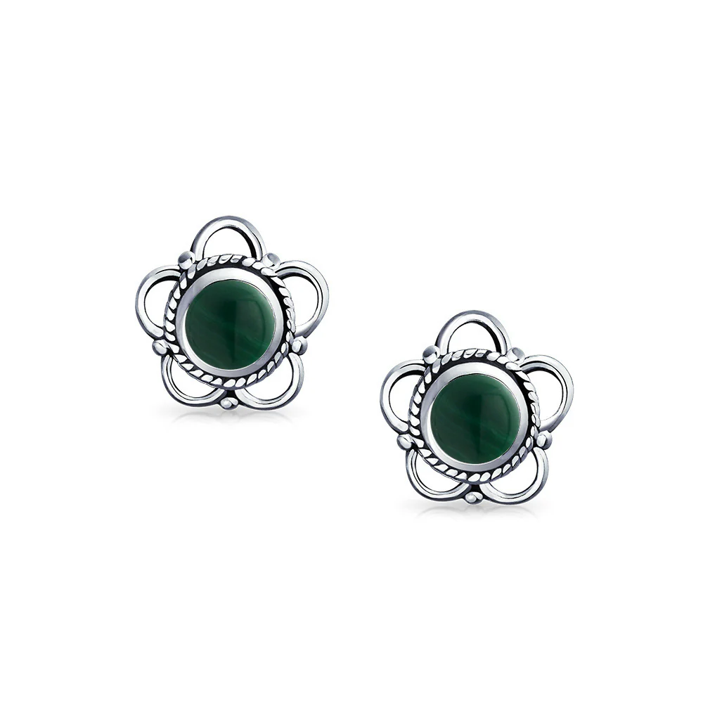 Bali Gemstone Birthstone Flower Stud Earrings Oxidized - Image 8