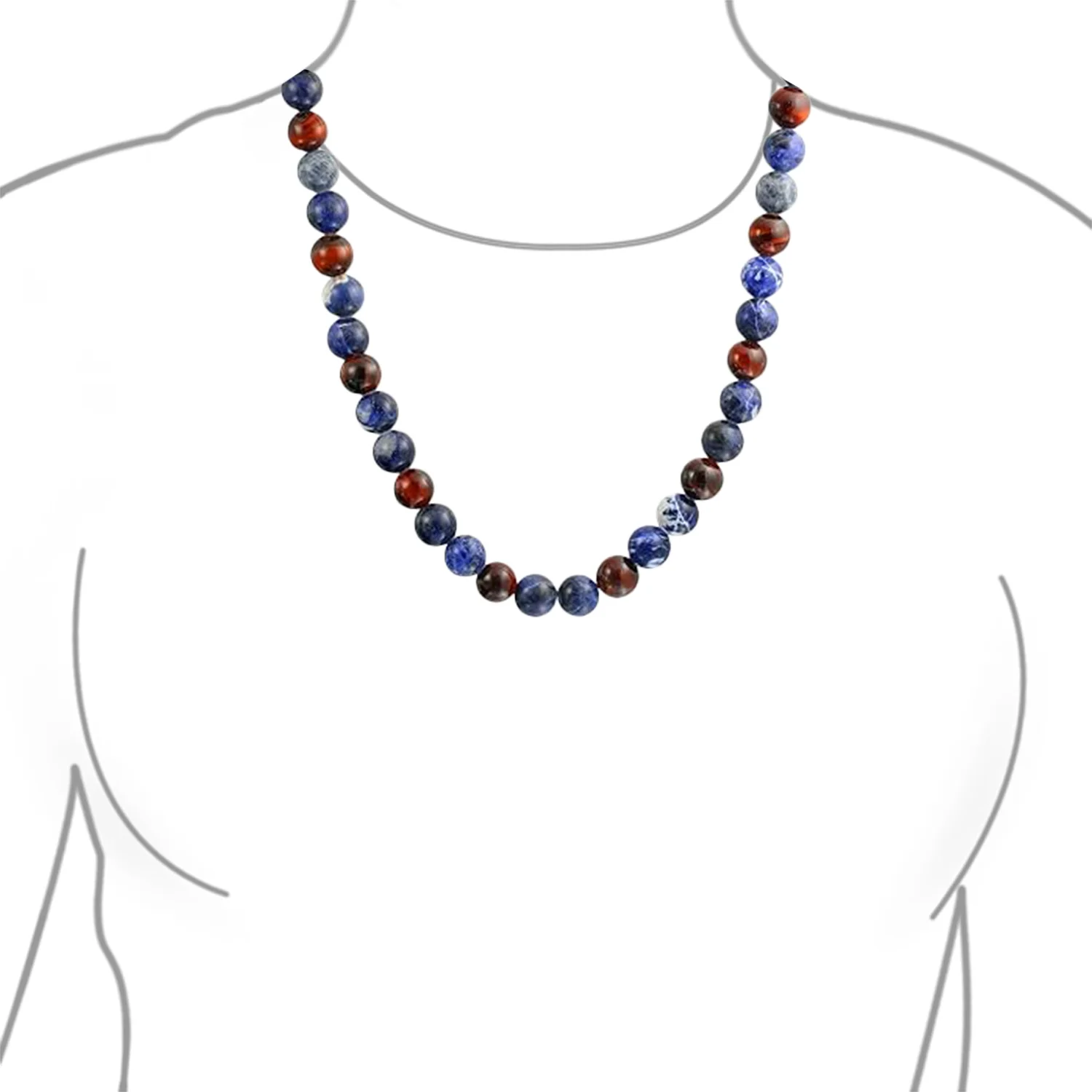 Bali Style Clasp Brown Blue Natural Stones Bead Strand Necklace Stainless Steel - Image 3