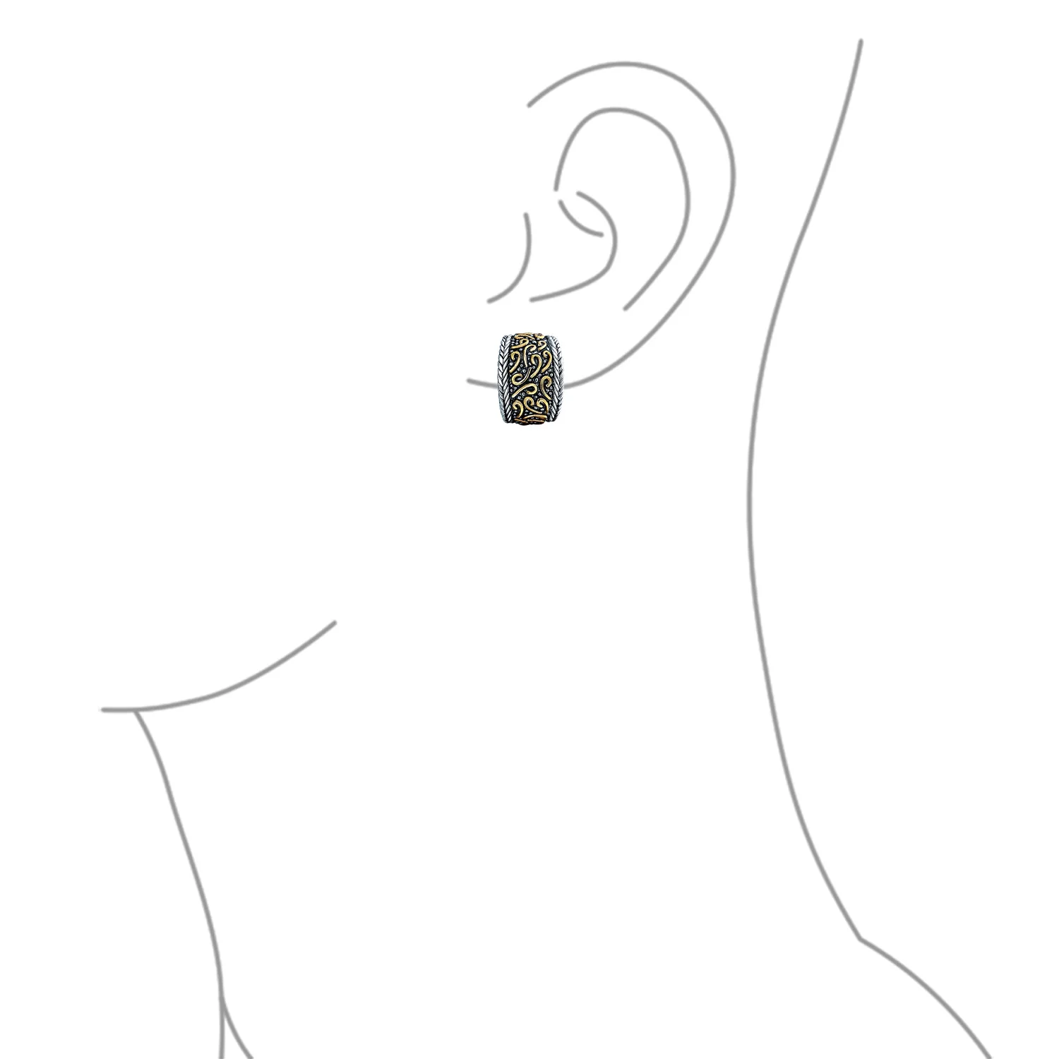 Tri Color Bali Style Scroll Wide Half Hoop Clip On Earrings Non Pierced Ears - Image 4