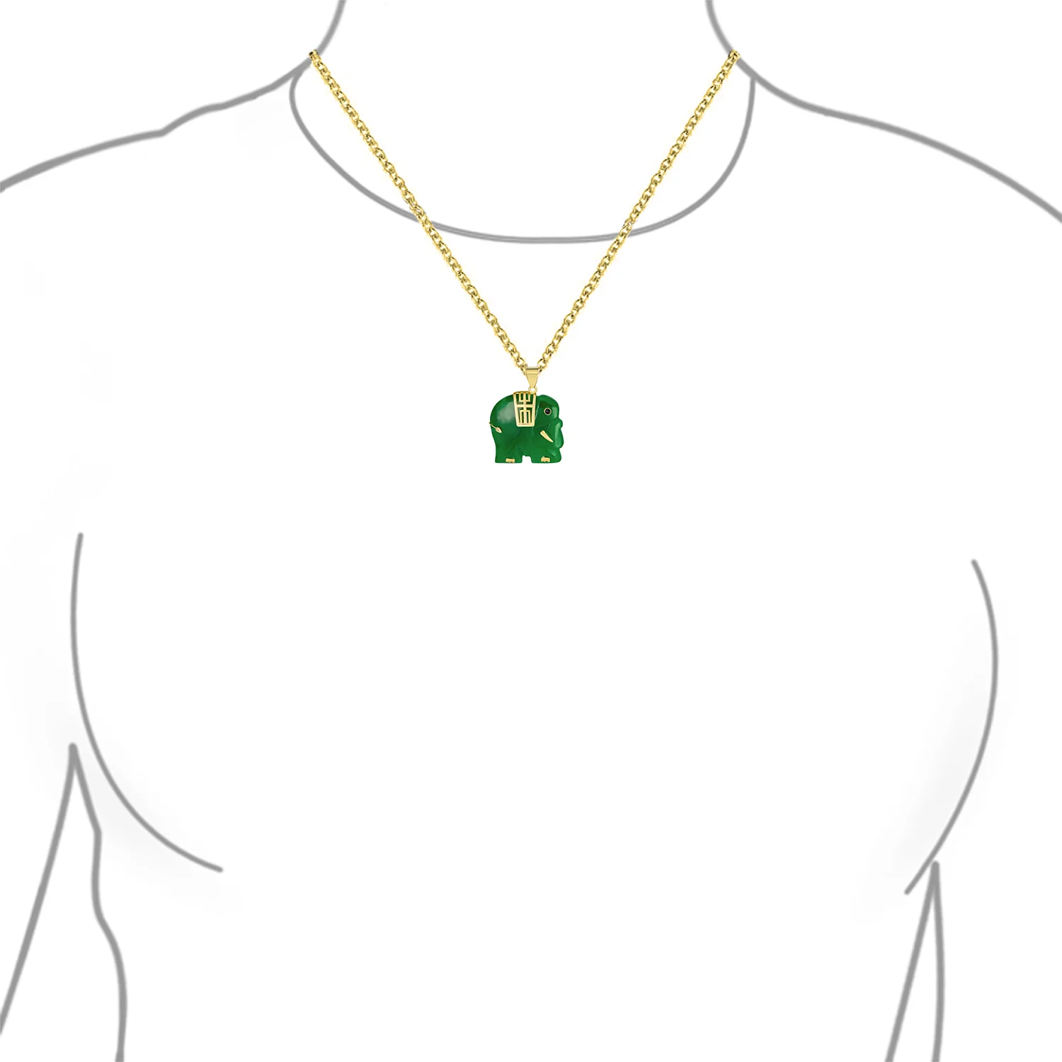 Bali Tribal Green Jade Elephant Pendant Necklace 14K Gold - Image 5