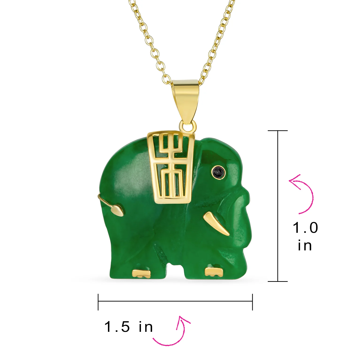 Bali Tribal Green Jade Elephant Pendant Necklace 14K Gold - Image 7