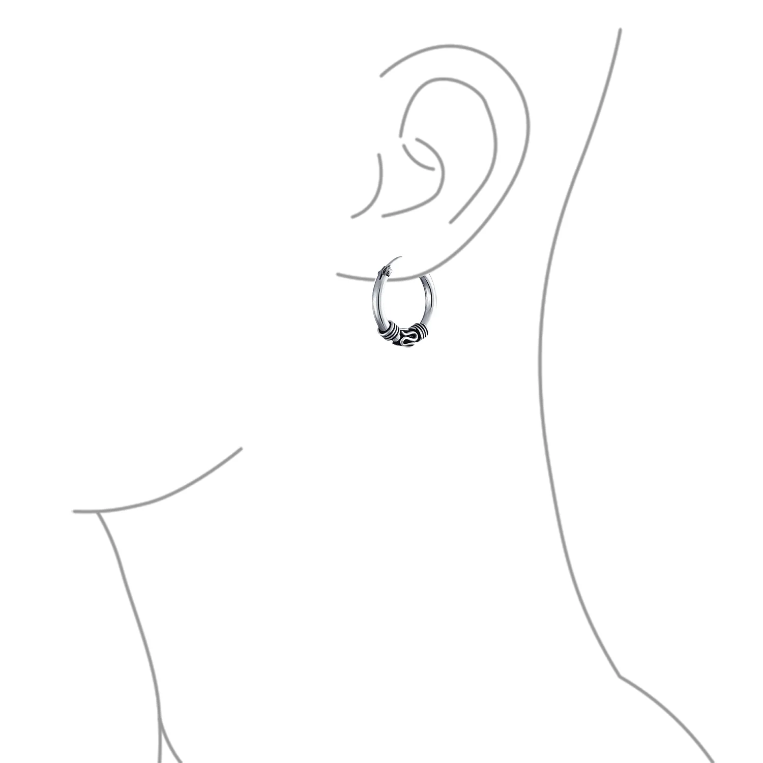 Bali Boho Style Continuous Endless Hoop Earrings Oxidized .925 Sterling Silver .75 Inch Diameter - Image 11