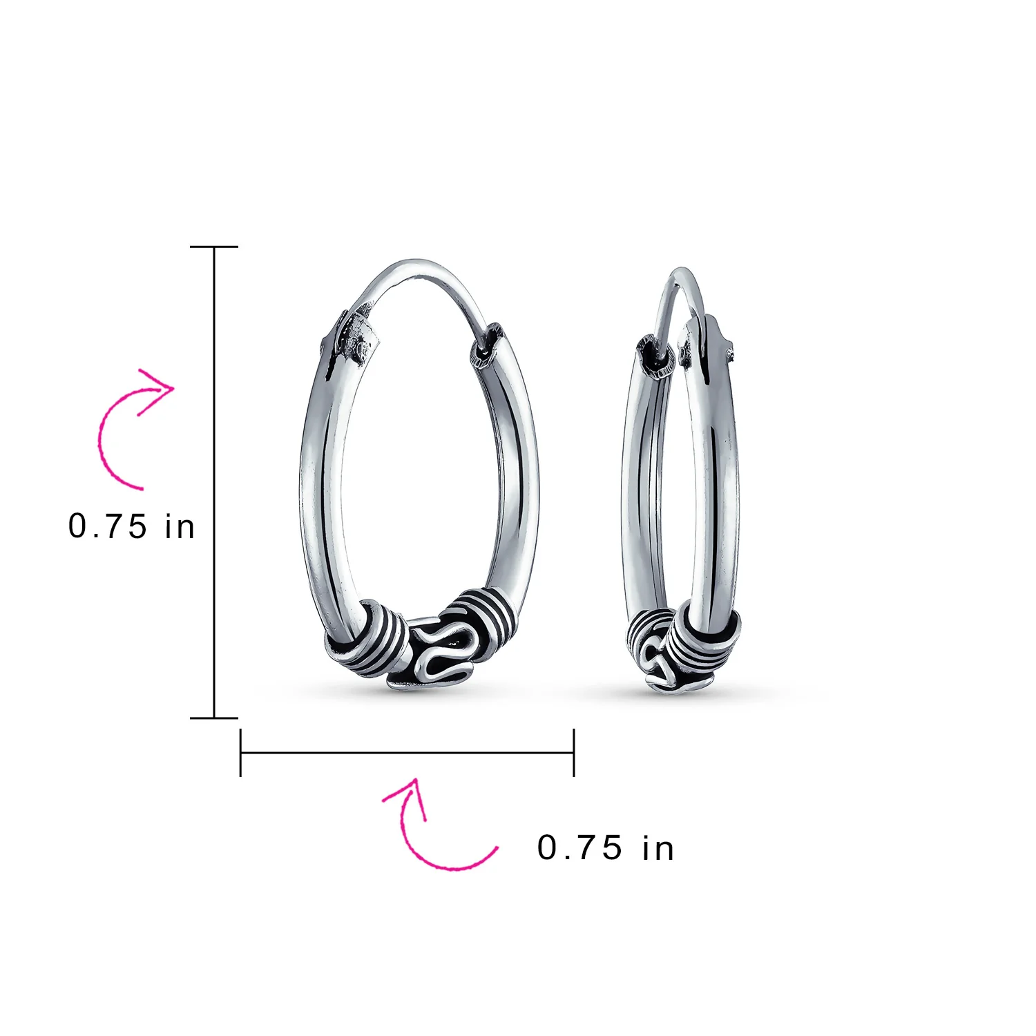 Bali Boho Style Continuous Endless Hoop Earrings Oxidized .925 Sterling Silver .75 Inch Diameter - Image 13