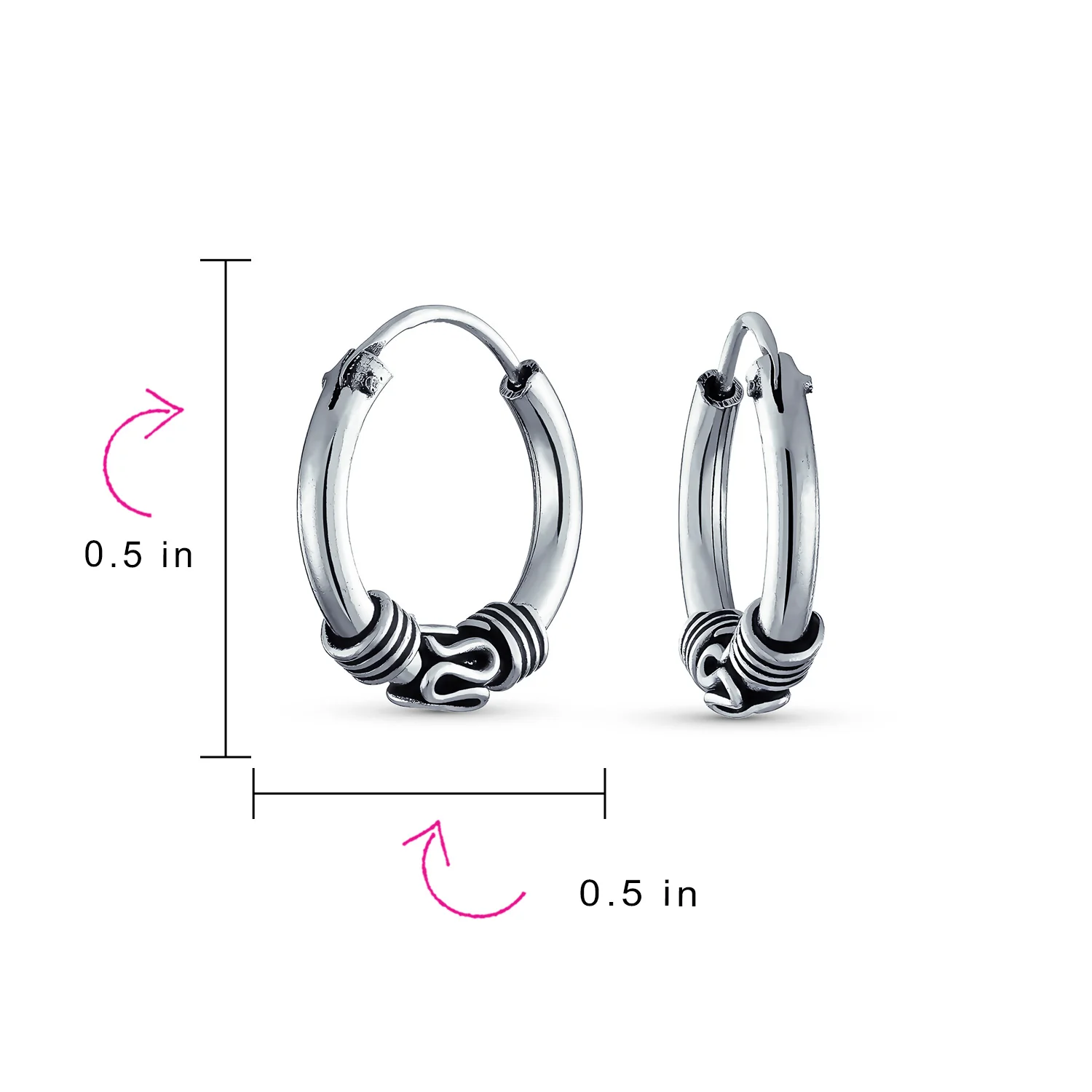 Bali Boho Style Continuous Endless Hoop Earrings Oxidized .925 Sterling Silver .75 Inch Diameter - Image 14