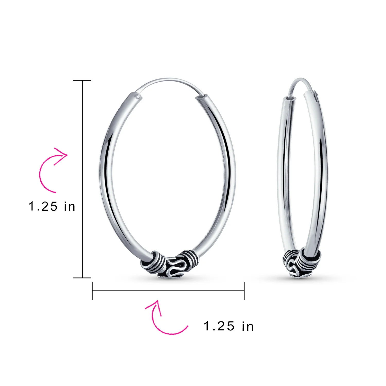 Bali Boho Style Continuous Endless Hoop Earrings Oxidized .925 Sterling Silver .75 Inch Diameter - Image 16
