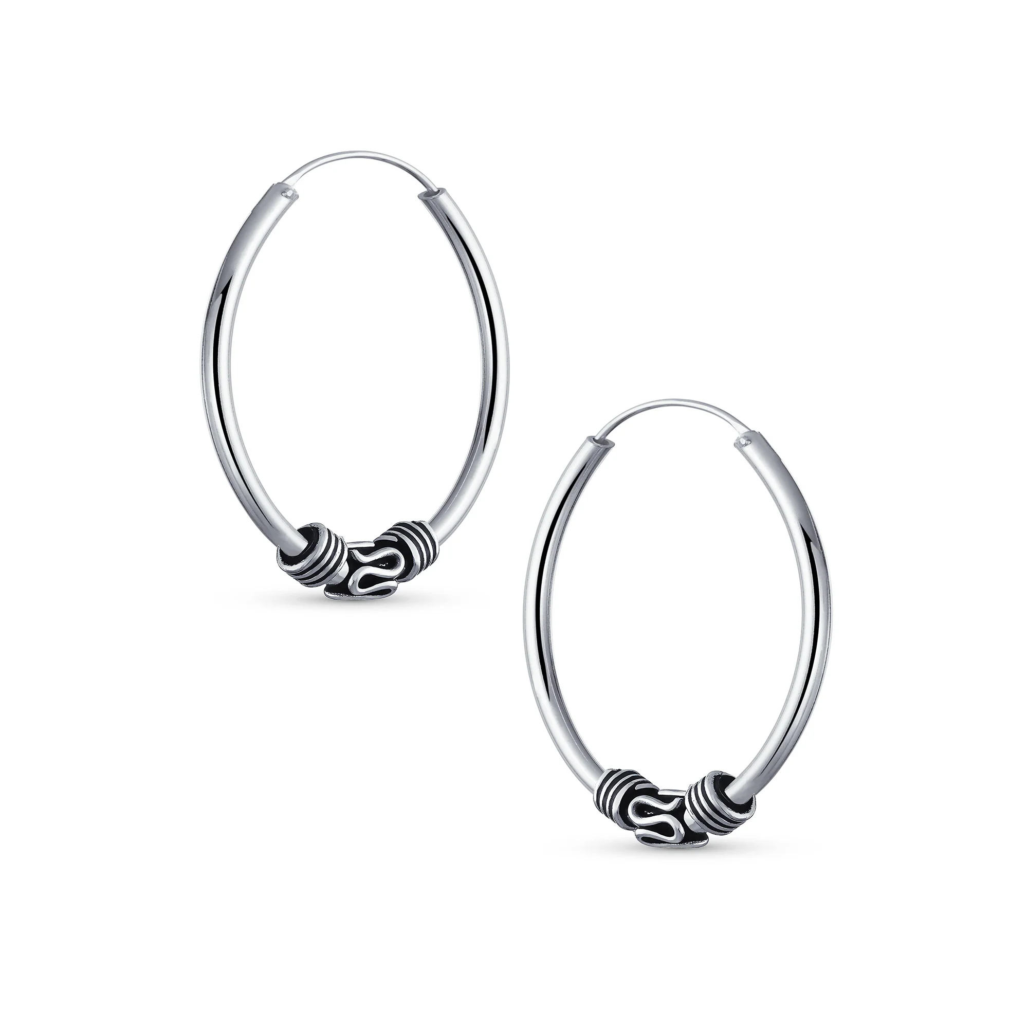 Bali Boho Style Continuous Endless Hoop Earrings Oxidized .925 Sterling Silver .75 Inch Diameter - Image 7