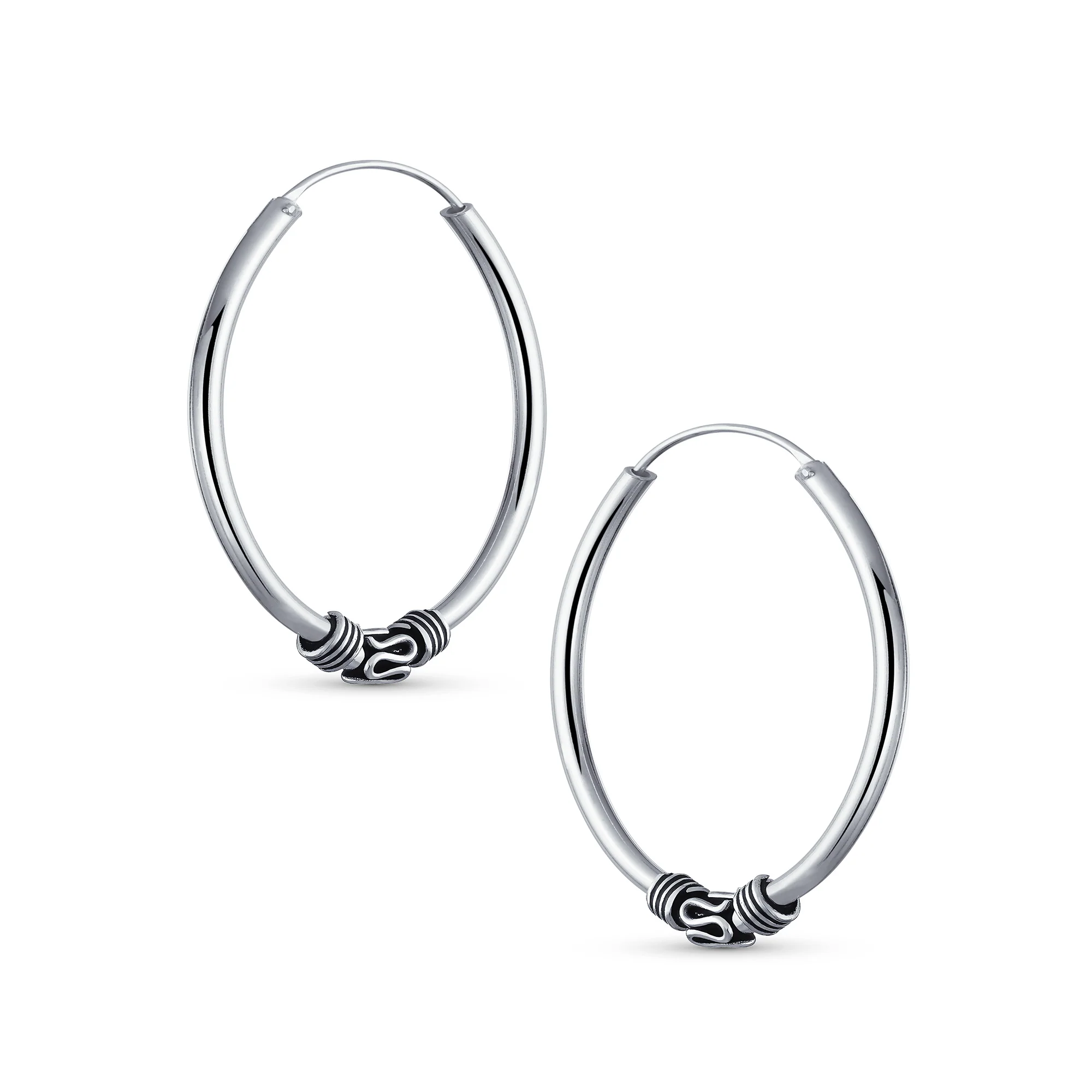 Bali Boho Style Continuous Endless Hoop Earrings Oxidized .925 Sterling Silver .75 Inch Diameter - Image 8