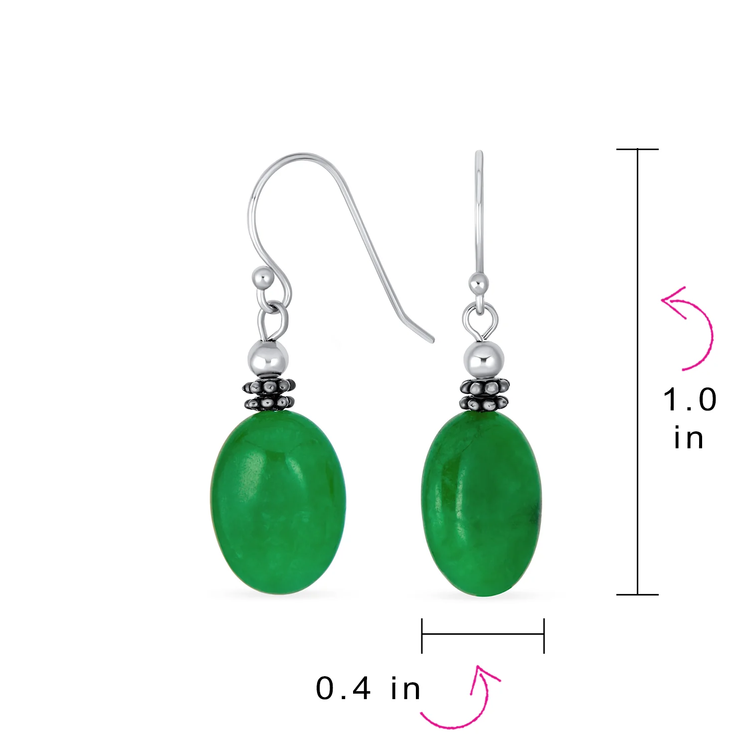 Bali Green Jade Oval Gemstone Drop Earrings .925Sterling Silver - Image 7