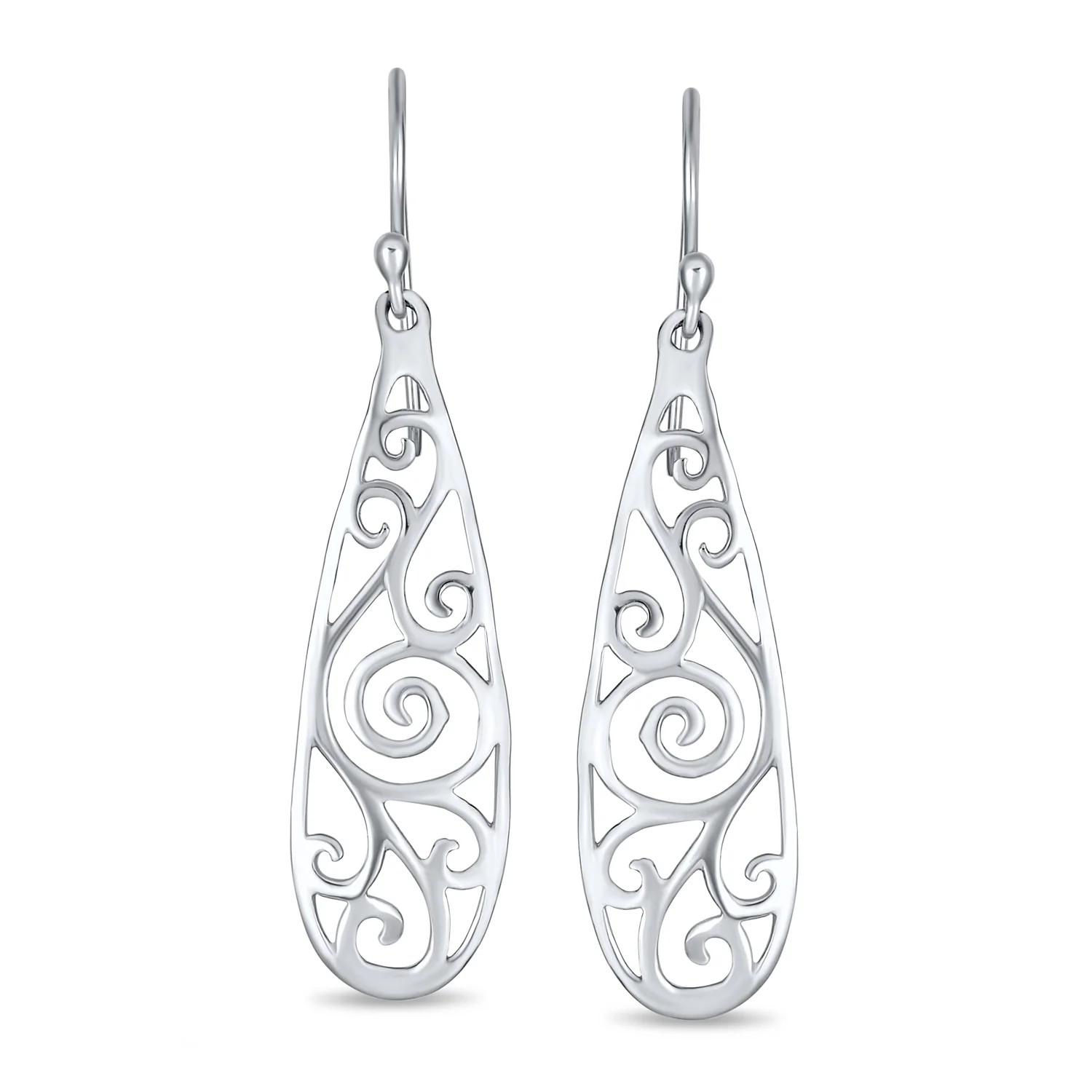 Balinese Boho Dangle Gemstone Earrings Filigree Swirl Silver - Image 2
