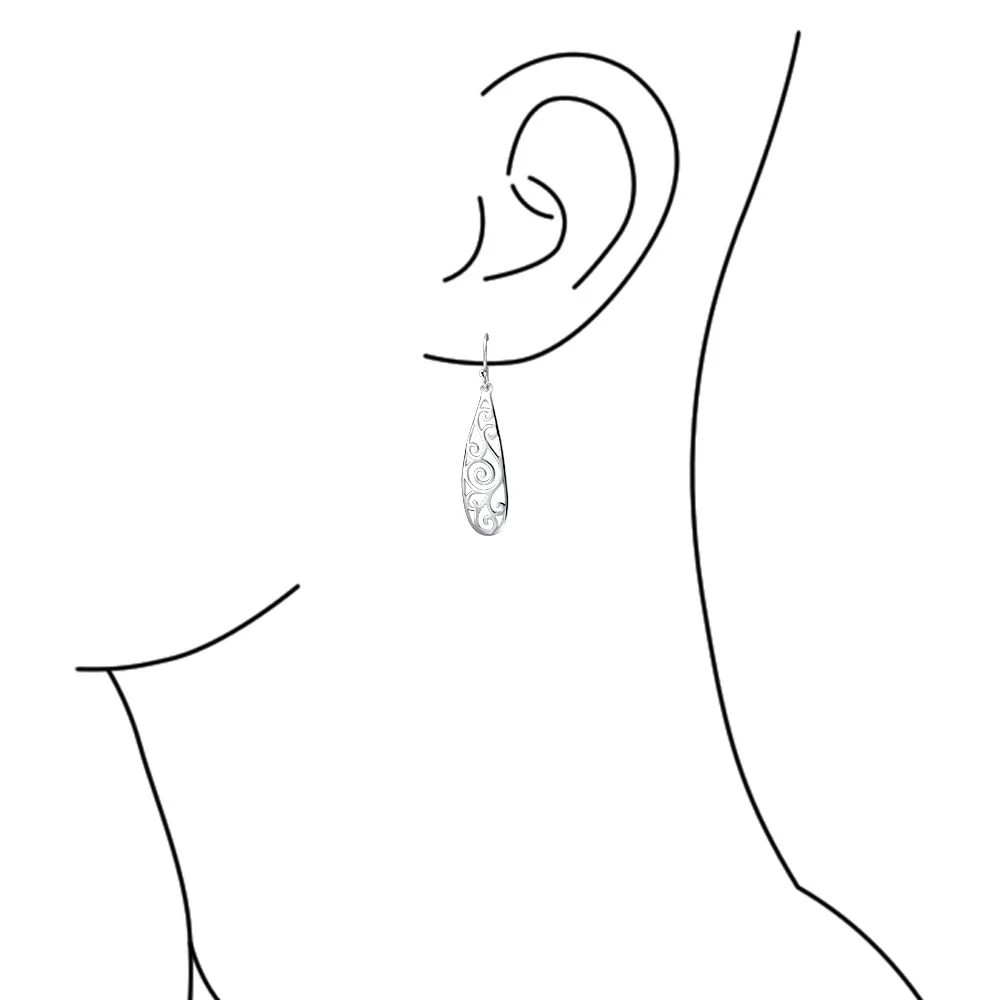 Balinese Boho Dangle Gemstone Earrings Filigree Swirl Silver - Image 3