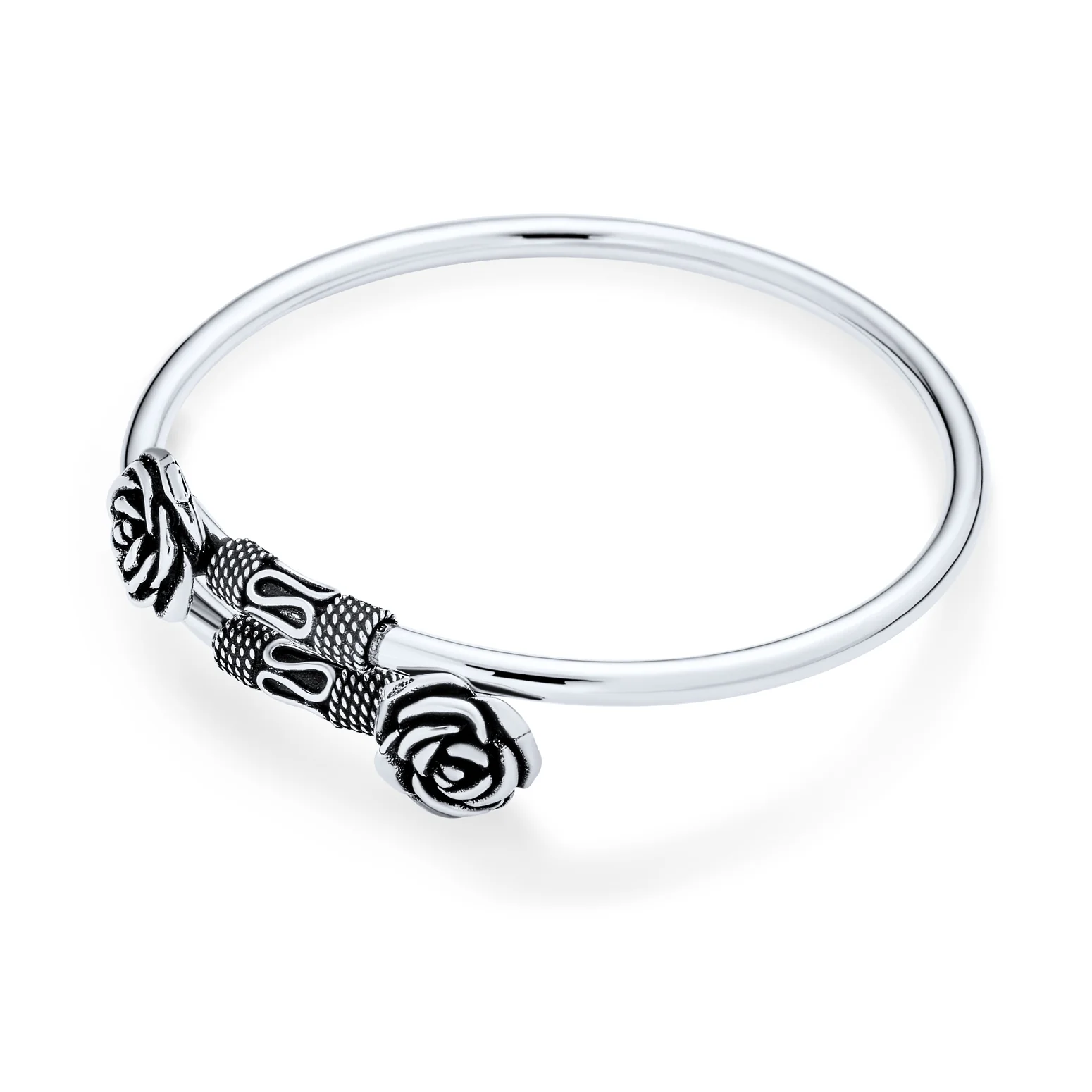 Balinese Flower Bangle Bracelet in Oxidized Sterling Silver - Image 2