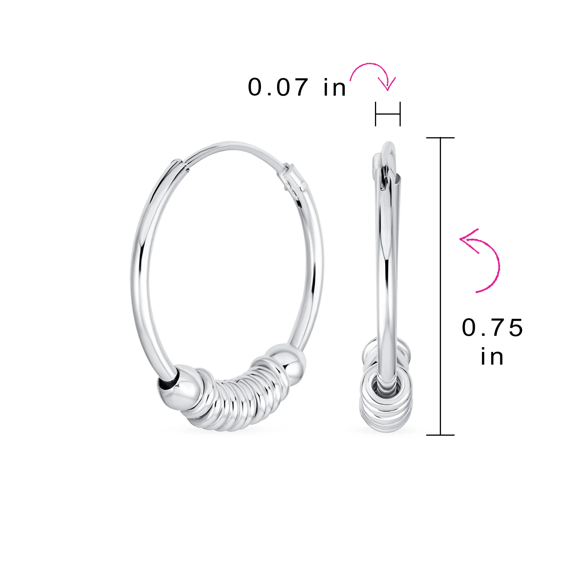 Balinese Tribal Ball Bead Hoop Huggie Earrings Silver - Image 4
