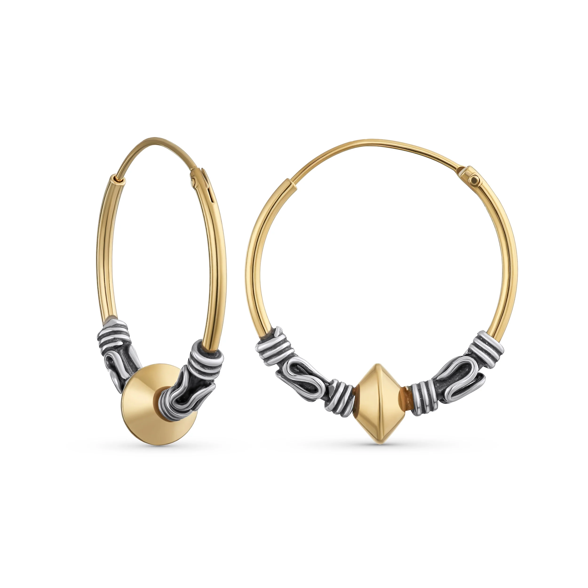 Balinese Tribal Ball Bead Hoop Huggie Earrings Gold Plated