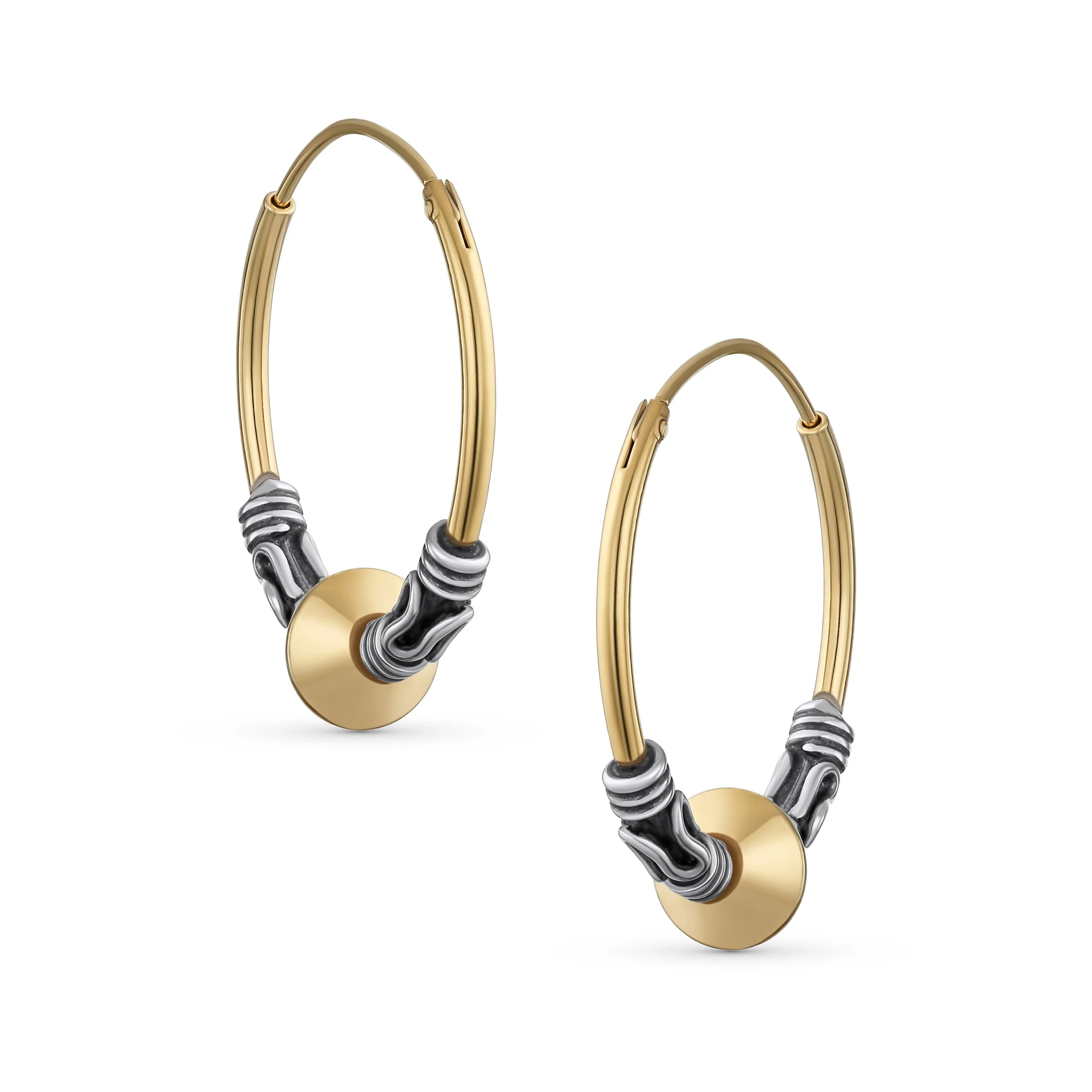 Balinese Tribal Ball Bead Hoop Huggie Earrings Gold Plated - Image 2