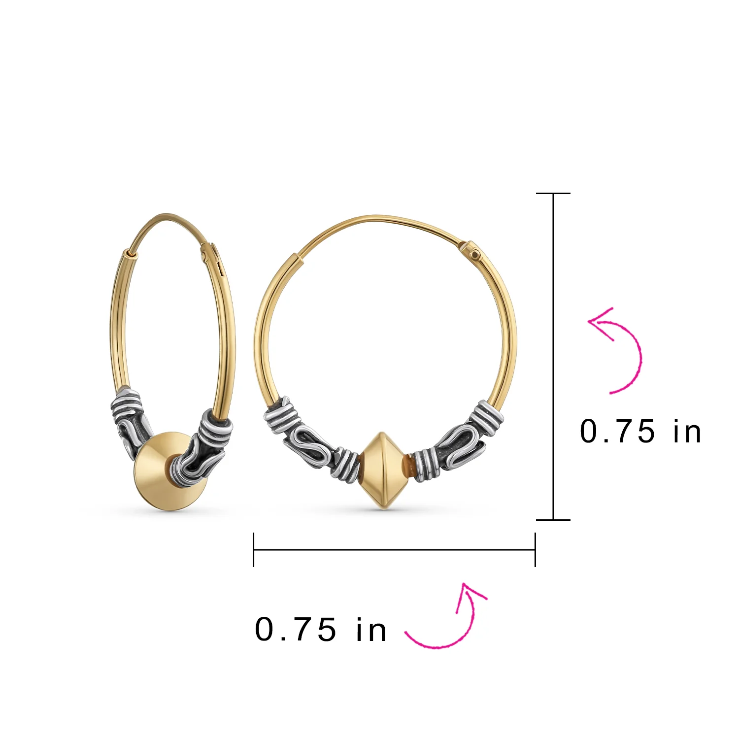 Balinese Tribal Ball Bead Hoop Huggie Earrings Gold Plated - Image 3