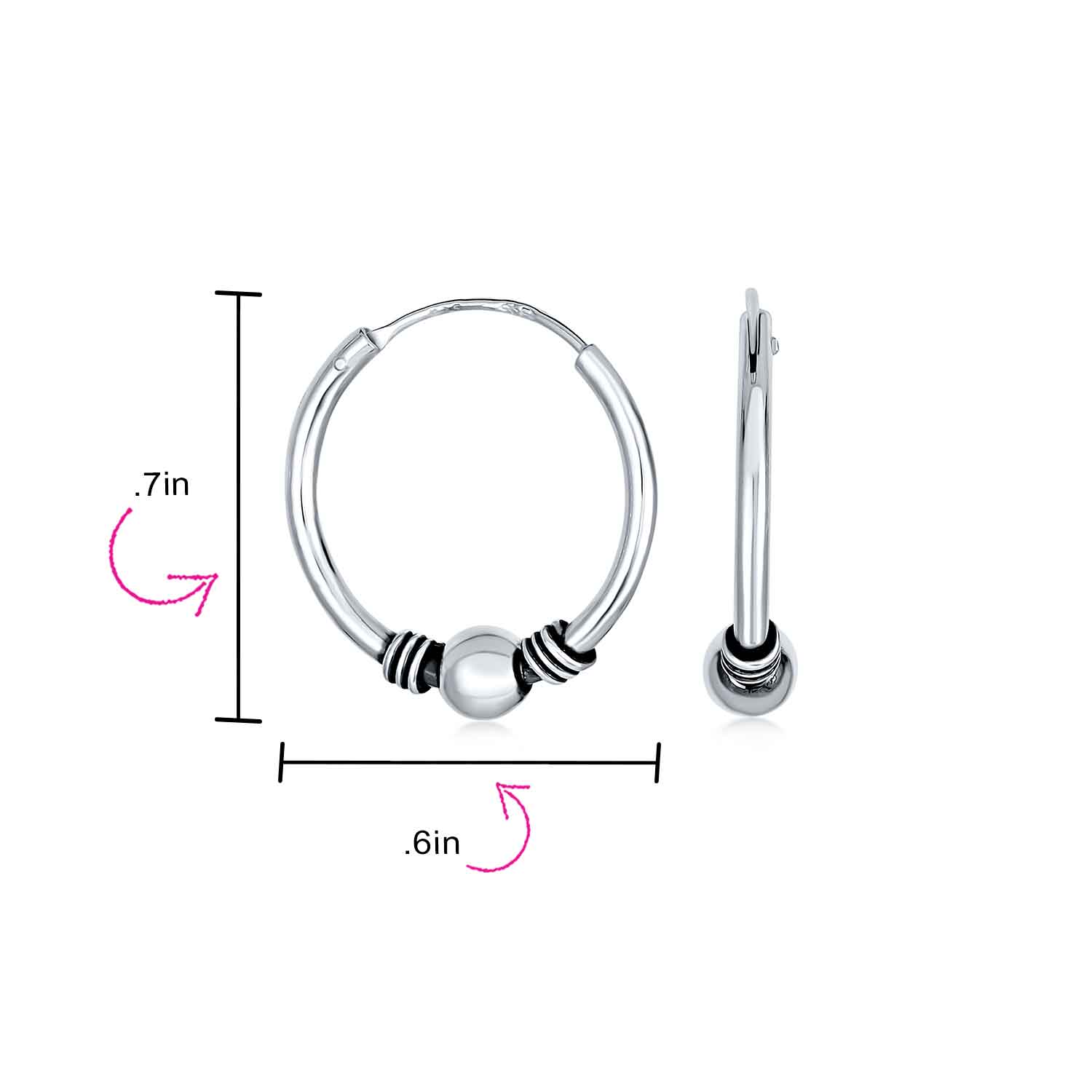 Balinese Tribal Ball Bead Boho Endless Hoop Earrings Silver - Image 4