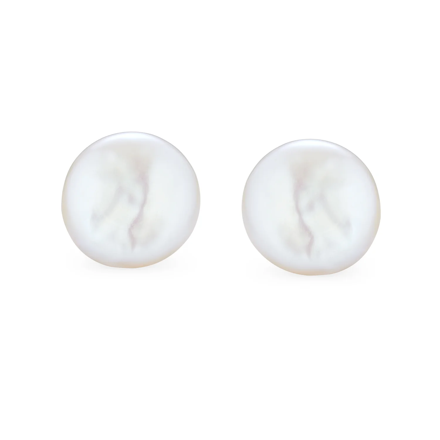 Baroque Irregular Coin Freshwater Pearl Stud Earrings Silver - Image 2