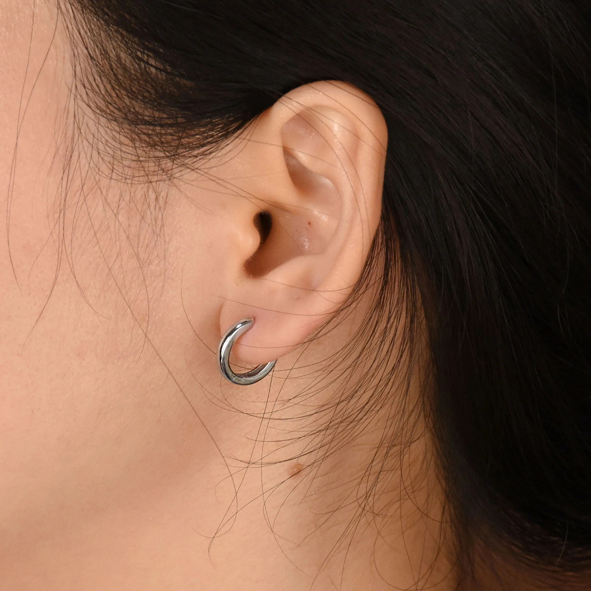 Set of 2 Basic Thin Hoop Huggie Earrings Silver Gold Plated Sterling Silver - Image 5