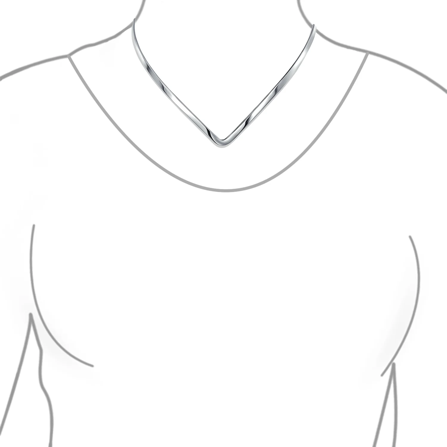 Basic Simple Slider V Shape Collar Statement Necklace Silver Sterling Add Your Pendant 2MM - Image 6