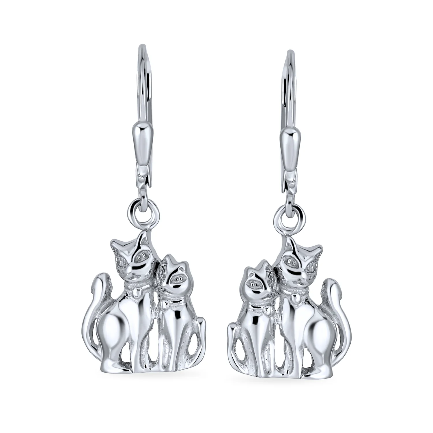 Best Friend Animal Lover BFF Kitten Dangle Earrings  Sterling Silver - Image 2