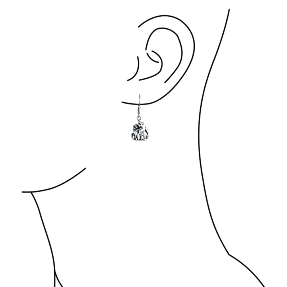 Best Friend Animal Lover BFF Kitten Dangle Earrings  Sterling Silver - Image 3
