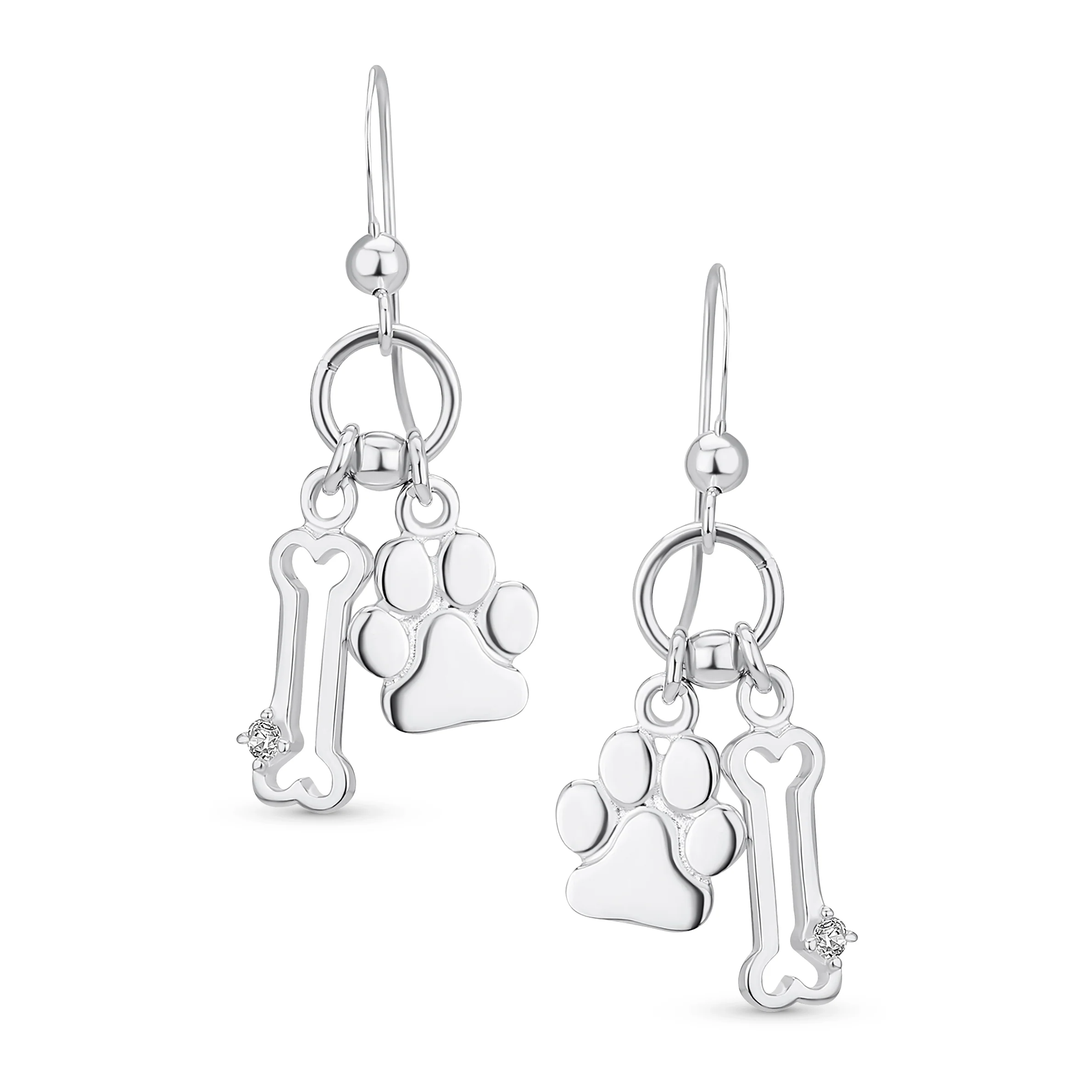 Best Friend Pet Lover Dangle Earrings Dog Bone Paw Print - Image 2