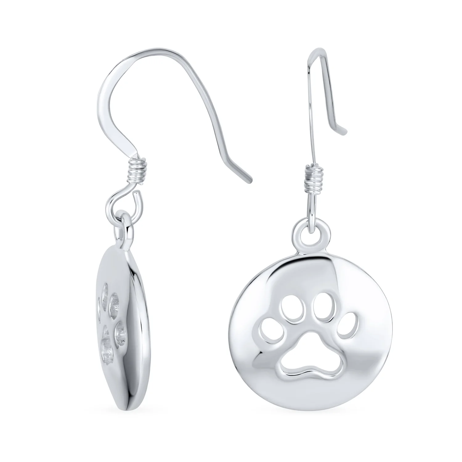Best Friend Pet Lover Dangle Earrings Paw Print Silver Hooks