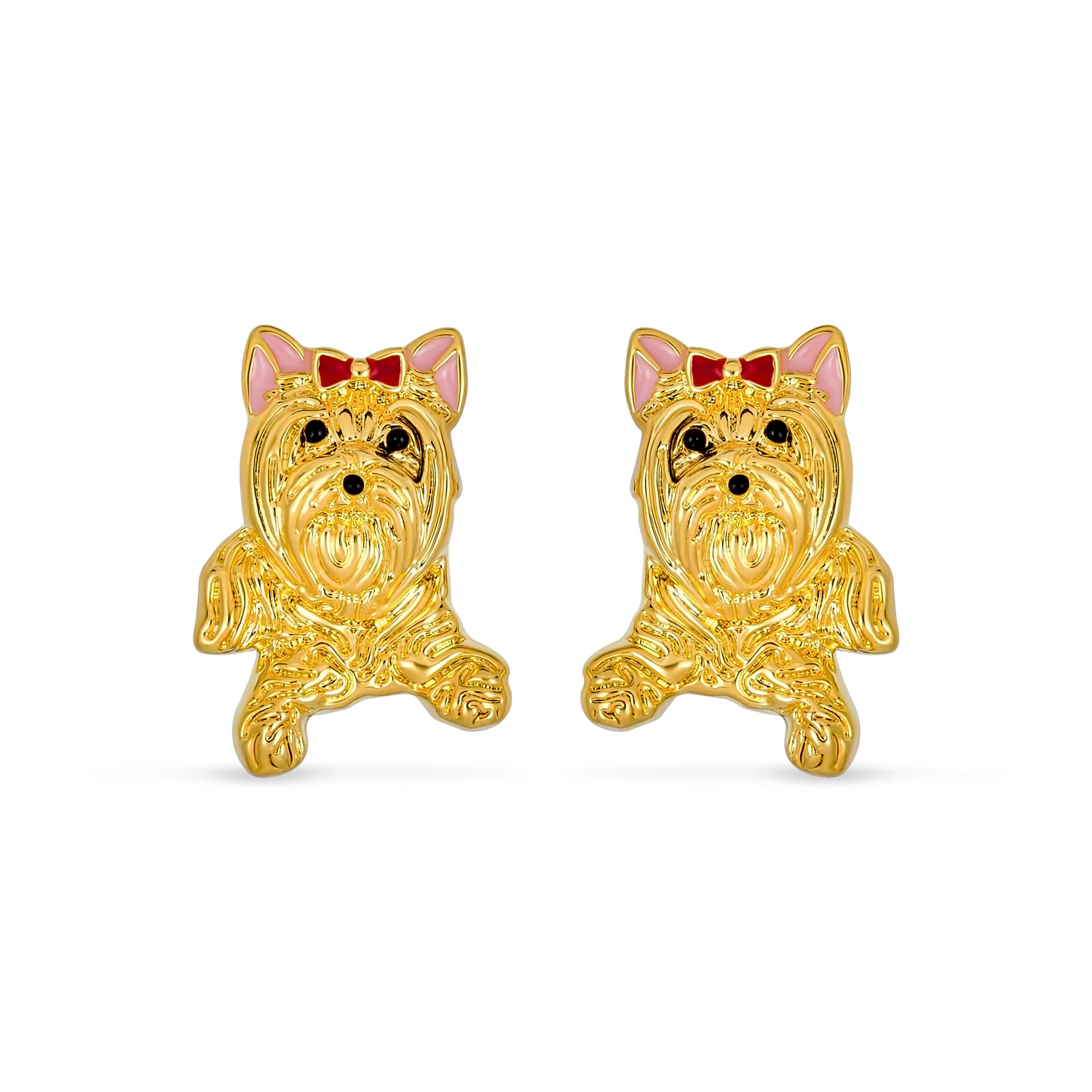 Best Friend Animal Pink Bow Yorkshire Stud Earrings Gold - Image 2