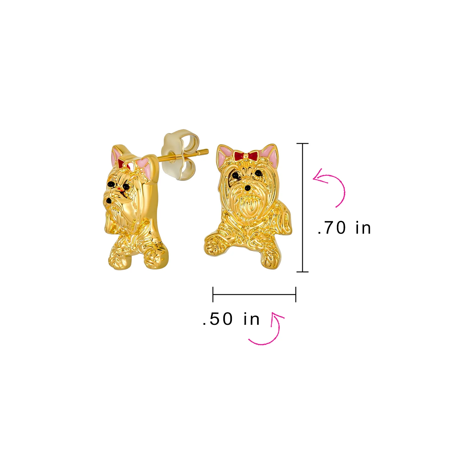 Best Friend Animal Pink Bow Yorkshire Stud Earrings Gold - Image 4