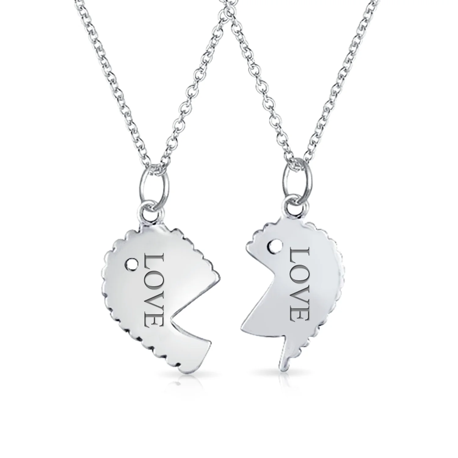 Best Friends BFF 2 Pc Split Heart Puzzle Mother Daughter Pendant Necklace Sterling Silver - Image 3