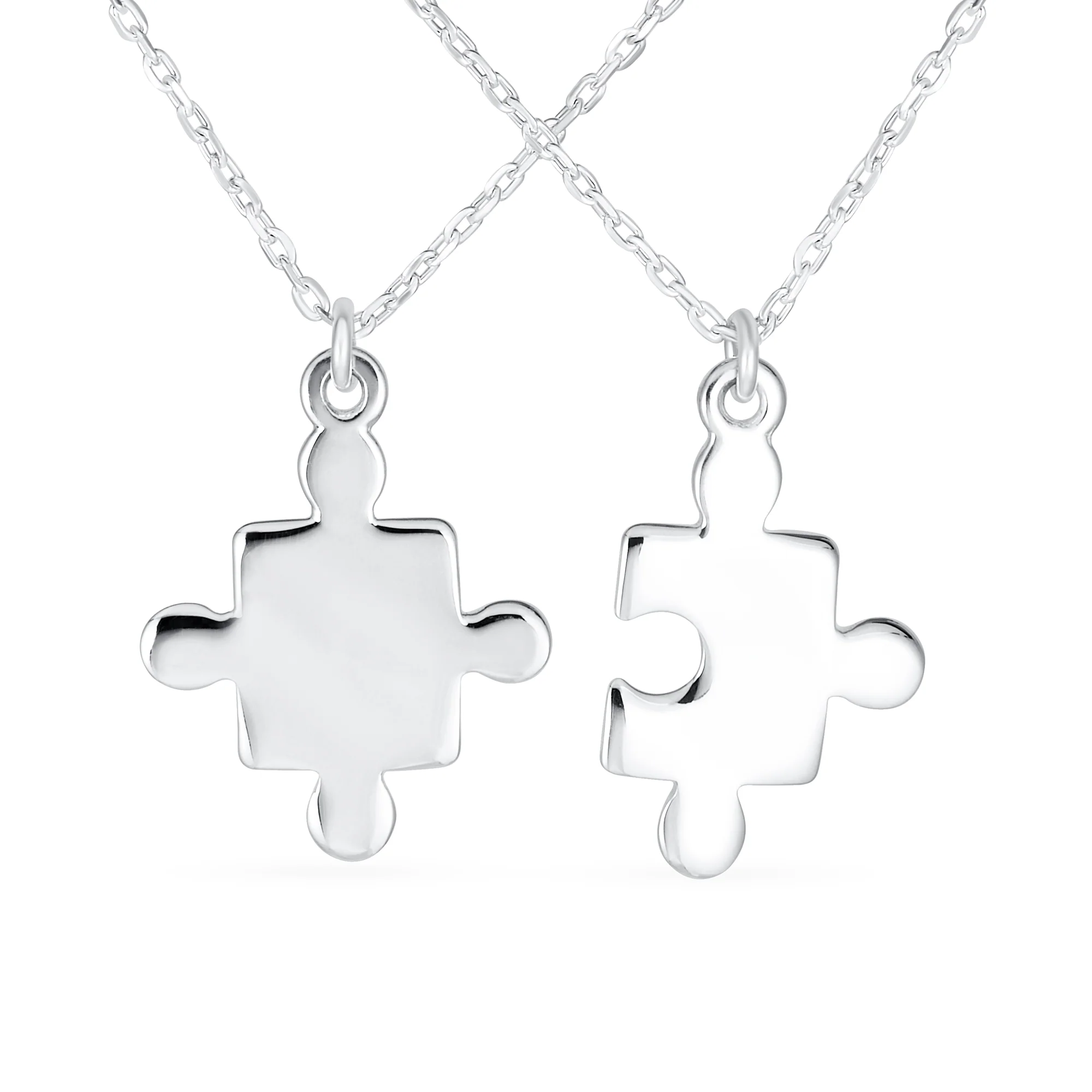 Best Friends 2 PC Set Puzzle Word Mother Daughter Pendant Necklace .925 Sterling Silver - Image 2