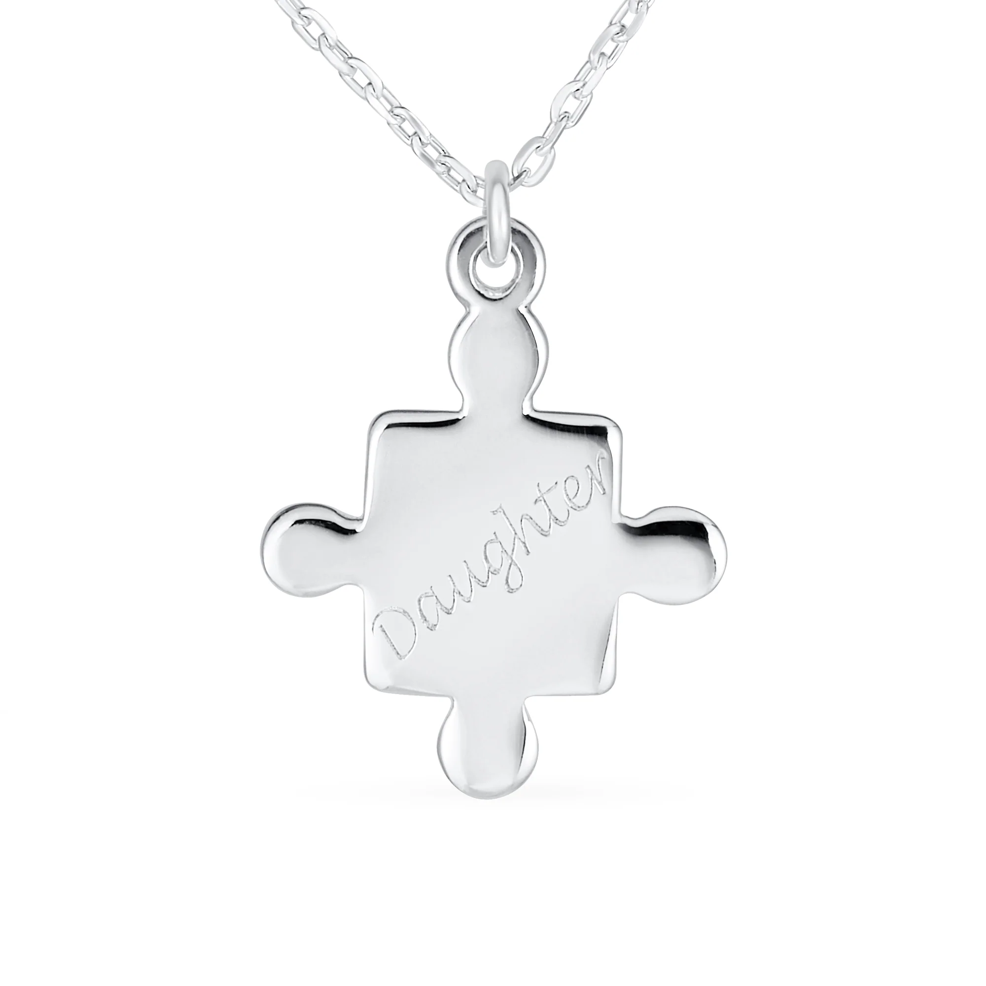 Best Friends 2 PC Set Puzzle Word Mother Daughter Pendant Necklace .925 Sterling Silver - Image 3