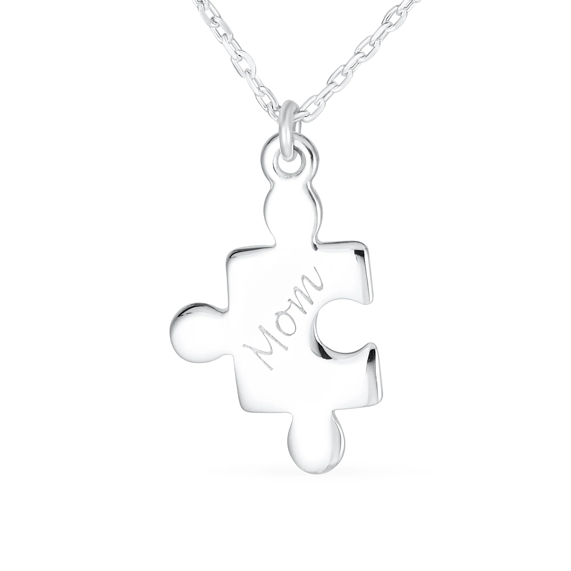 Best Friends 2 PC Set Puzzle Word Mother Daughter Pendant Necklace .925 Sterling Silver - Image 4