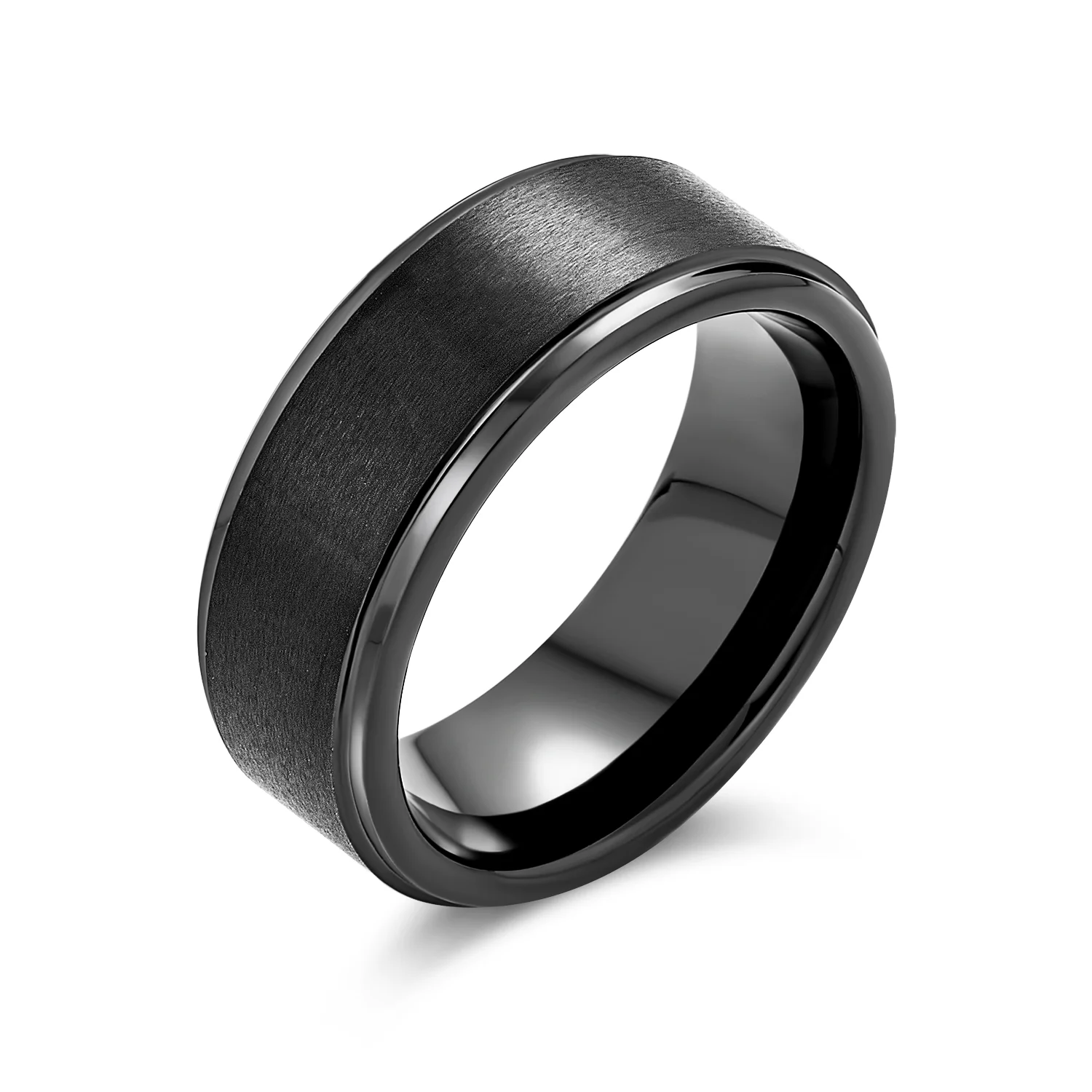 Beveled Edge Matte Silver Couples Wedding Band Titanium Ring 8MM Wide