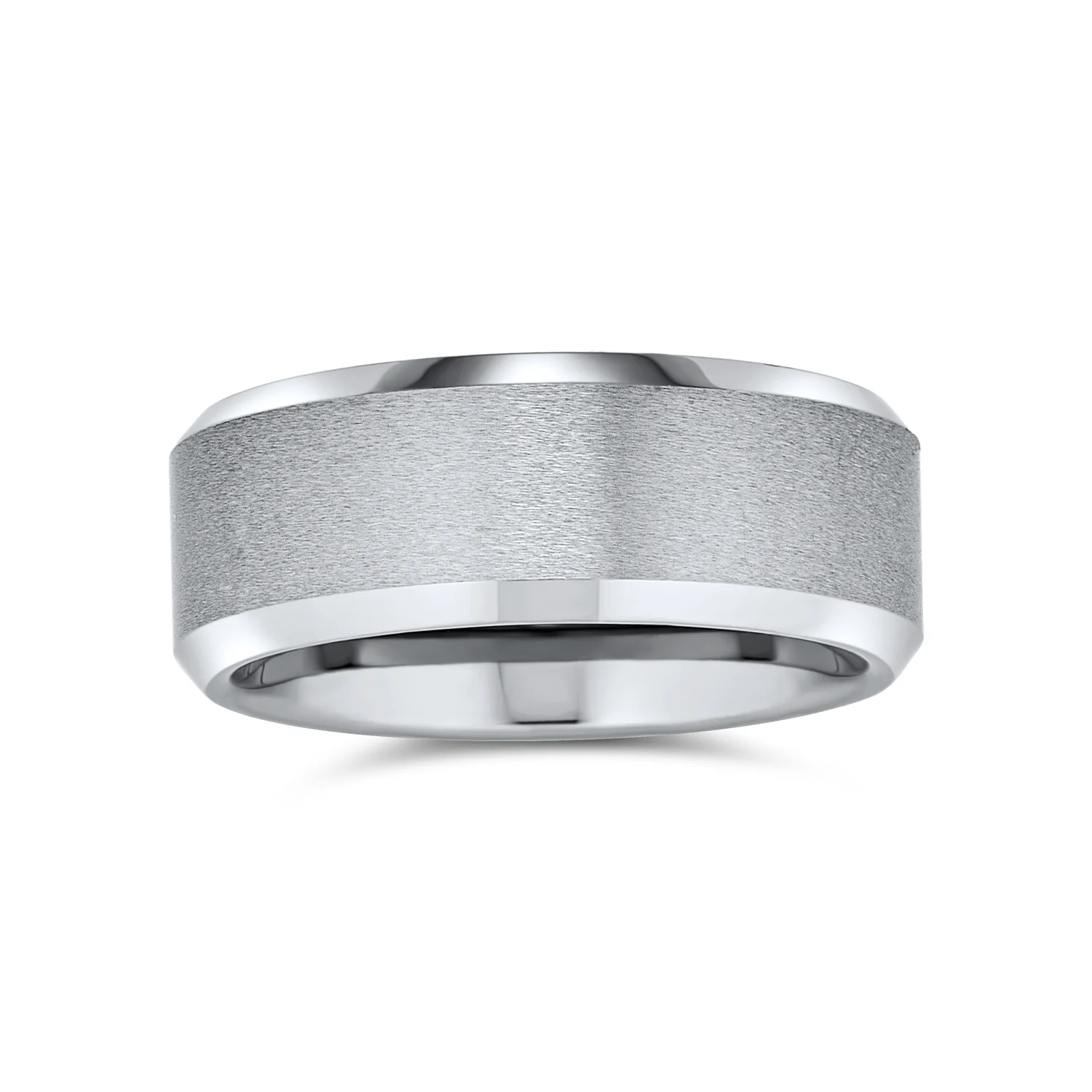 Beveled Edge Matte Silver Couples Wedding Band Titanium Ring 8MM Wide - Image 5