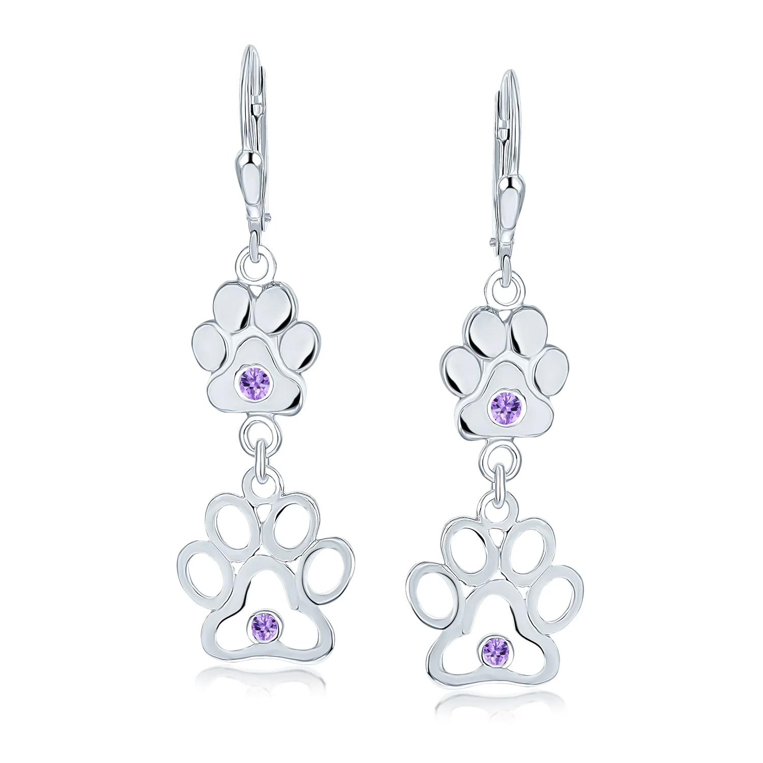 BFF Animal Lover Paw Print Dangle Chandelier Earrings Silver - Image 3