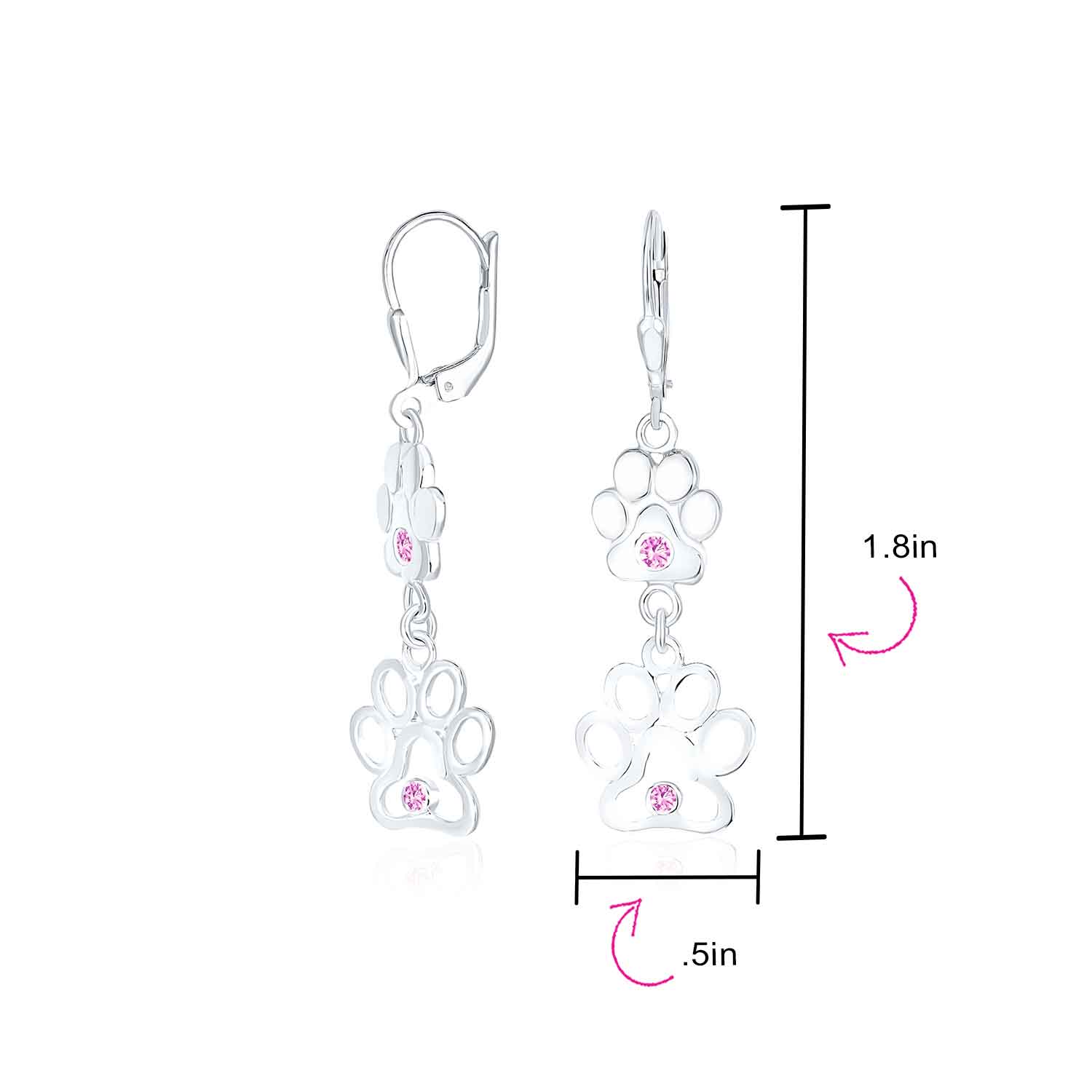 BFF Animal Lover Paw Print Dangle Chandelier Earrings Silver - Image 8