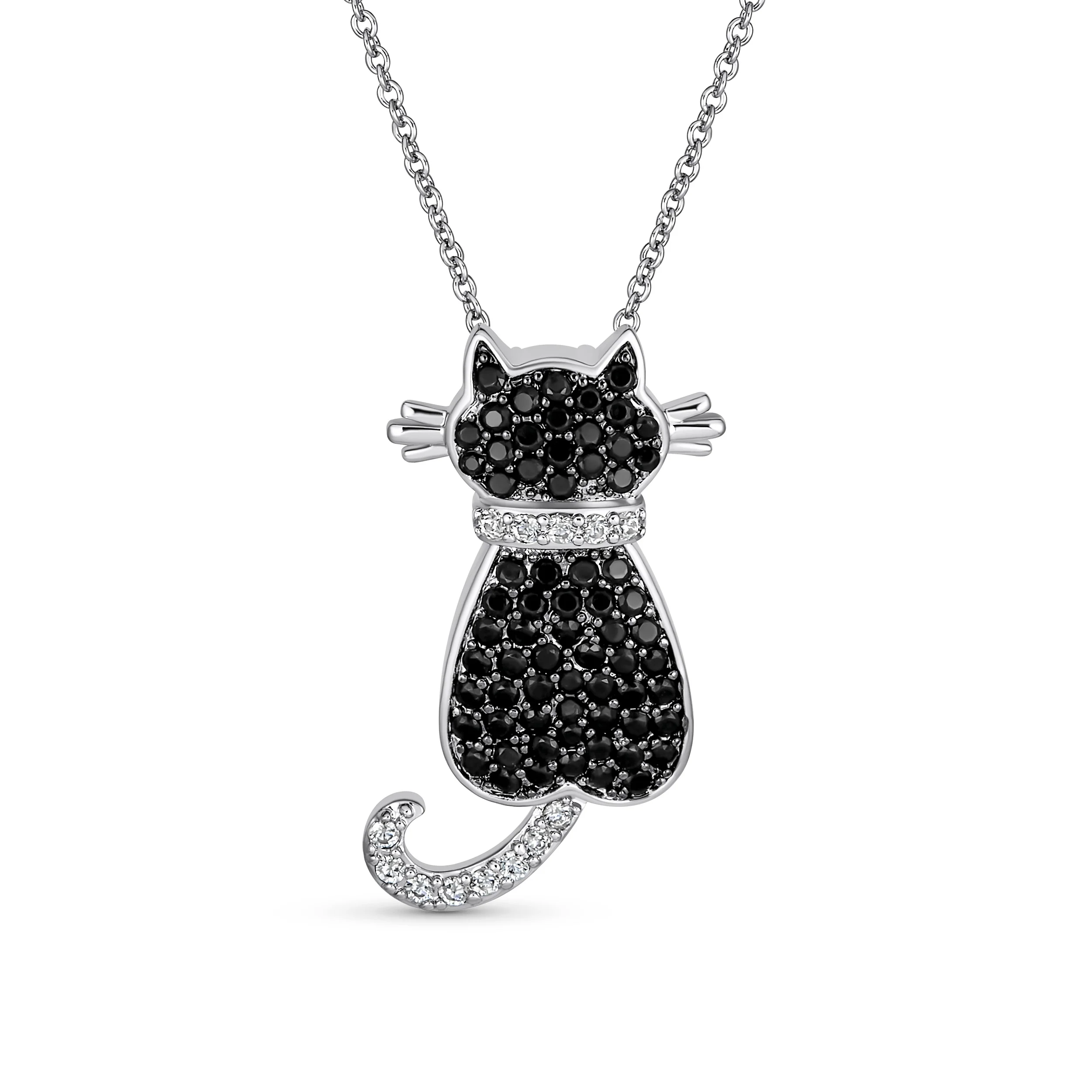 BFF Black Kitty Cat Pendant Necklace CZ Kitten Cat Lovers